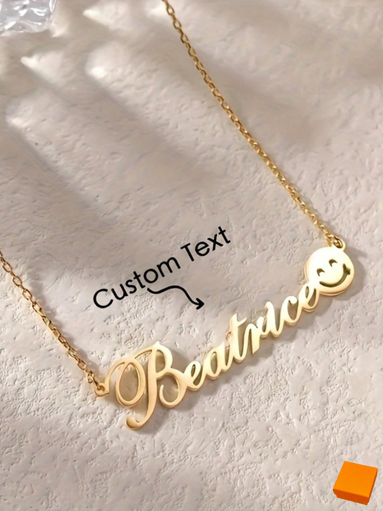 Custom Stainless Steel Necklace, Smiley Face Pendant Engraved Beatricce Name Jewelry for Women