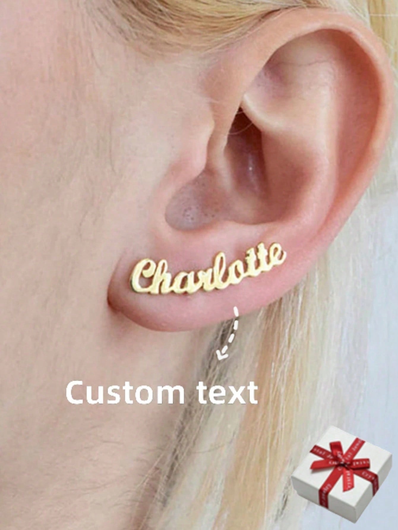 Gold Script Name Hoop Earrings, Bohemian Stainless Steel Custom Earrings for Women Gift