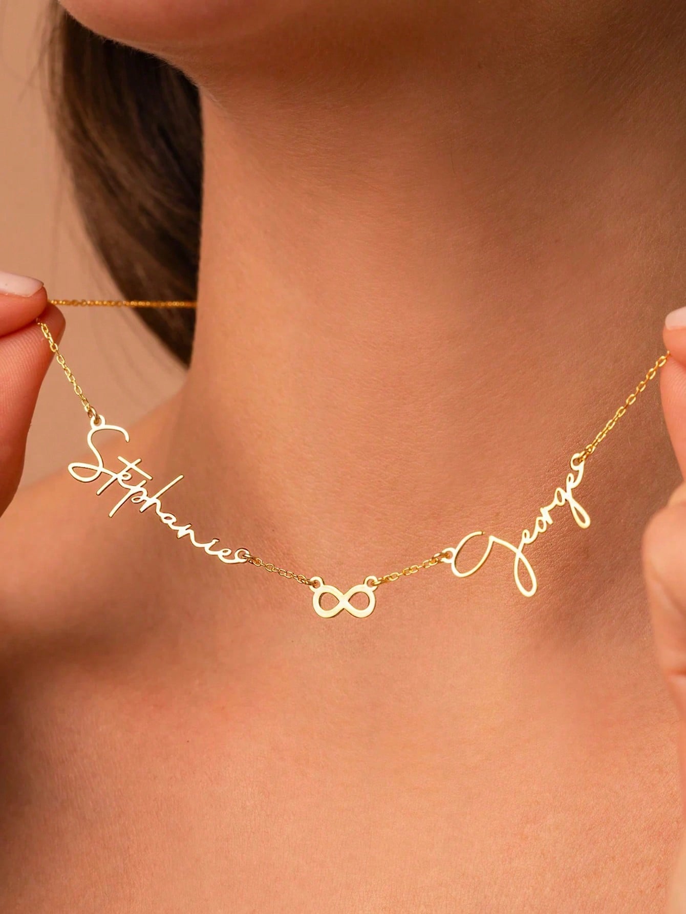 Personalized Double Name Necklace, 18K Gold Plated Stainless Steel Couple Jewelry with Gift Box