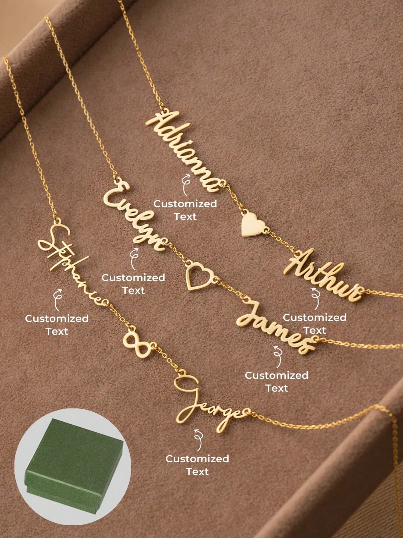 Personalized Double Name Necklace, 18K Gold Plated Stainless Steel Couple Jewelry with Gift Box