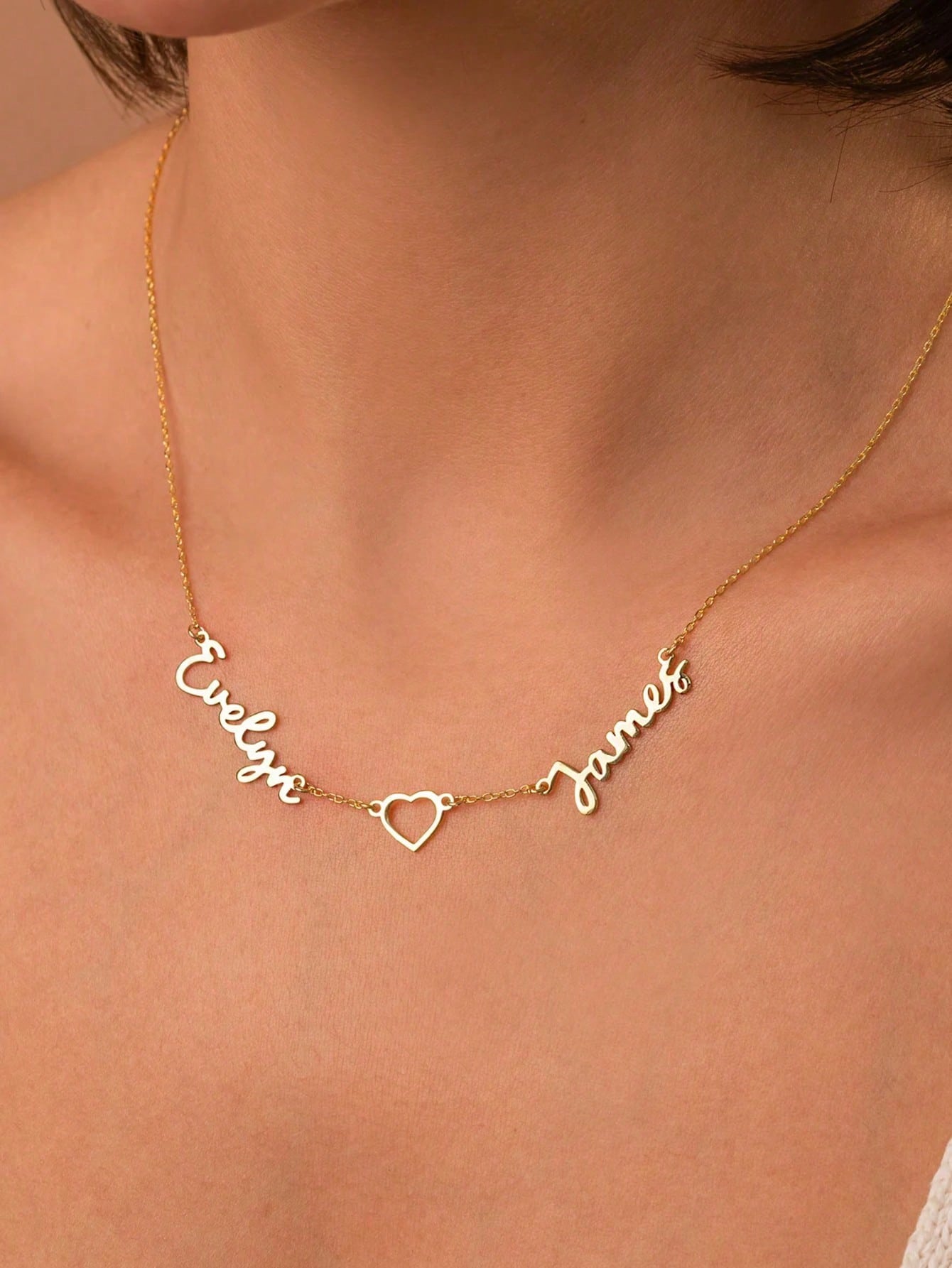 Personalized Double Name Necklace, 18K Gold Plated Stainless Steel Couple Jewelry with Gift Box