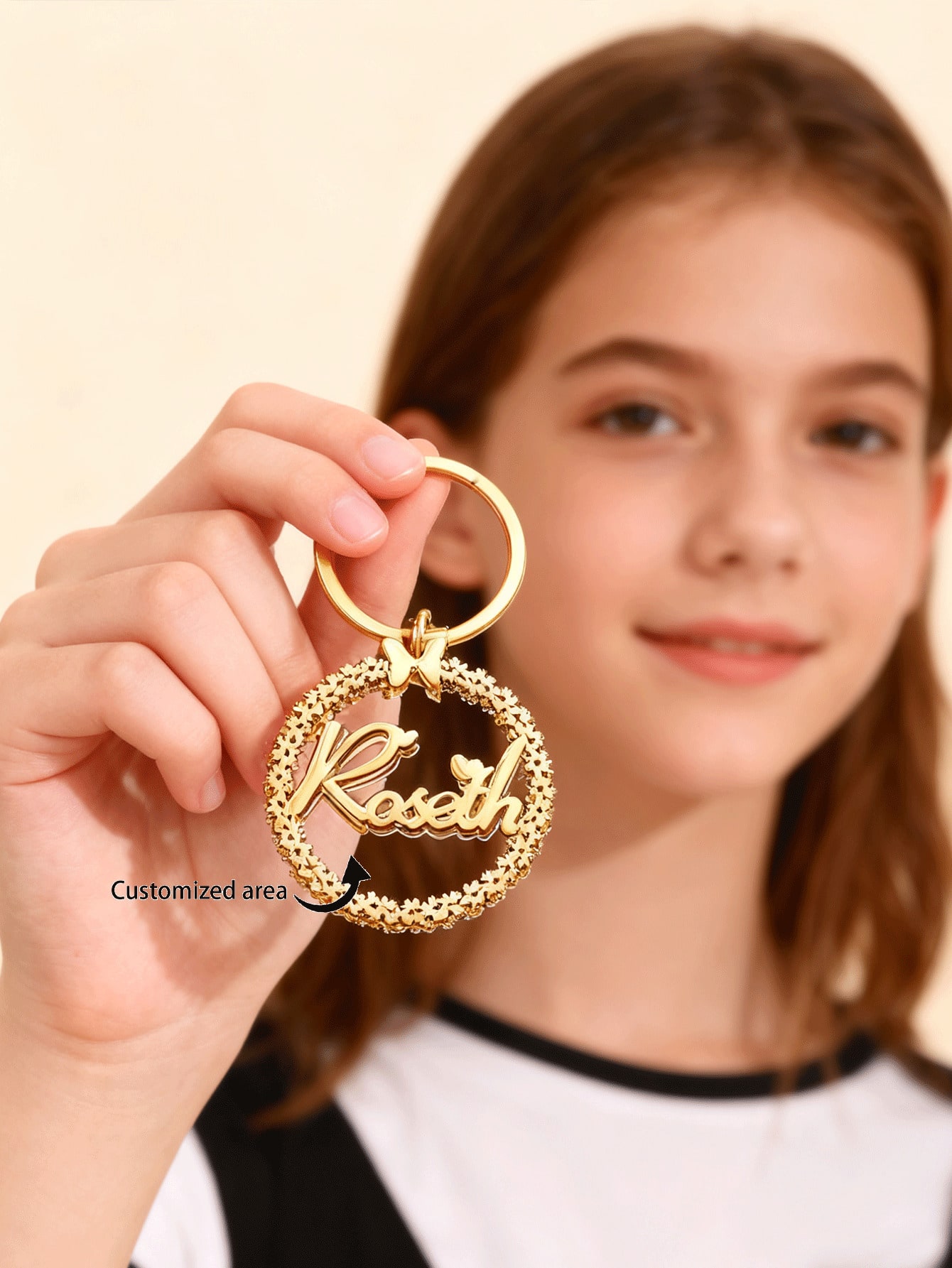 Christmas Wreath Custom Keychain, Frosted Shiny Stainless Steel Engraved Pendant Unisex Gift