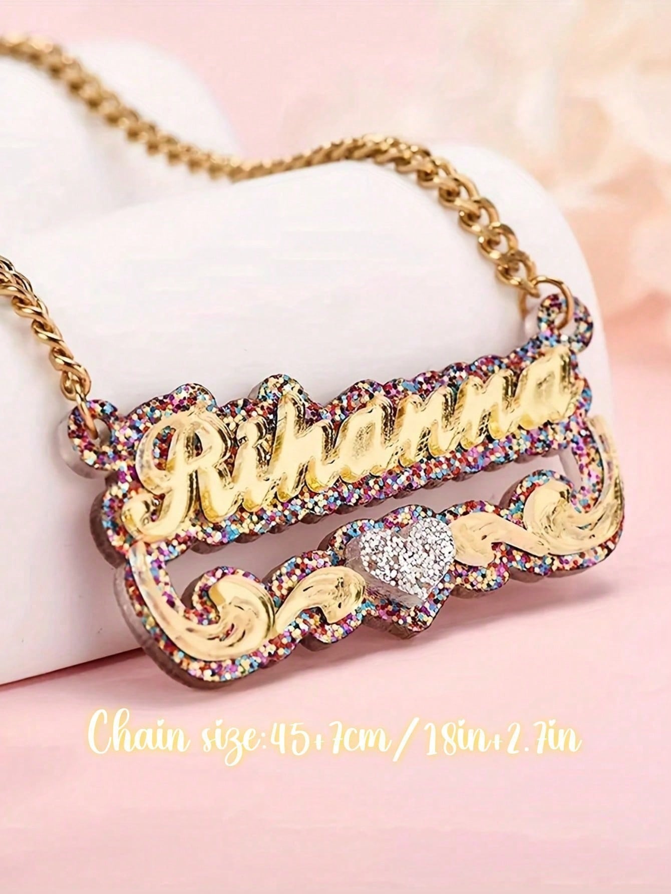 Acrylic Custom Name Necklace, Shiny Color Pendant Gold Rose Gold Personalized Jewelry for Men Women