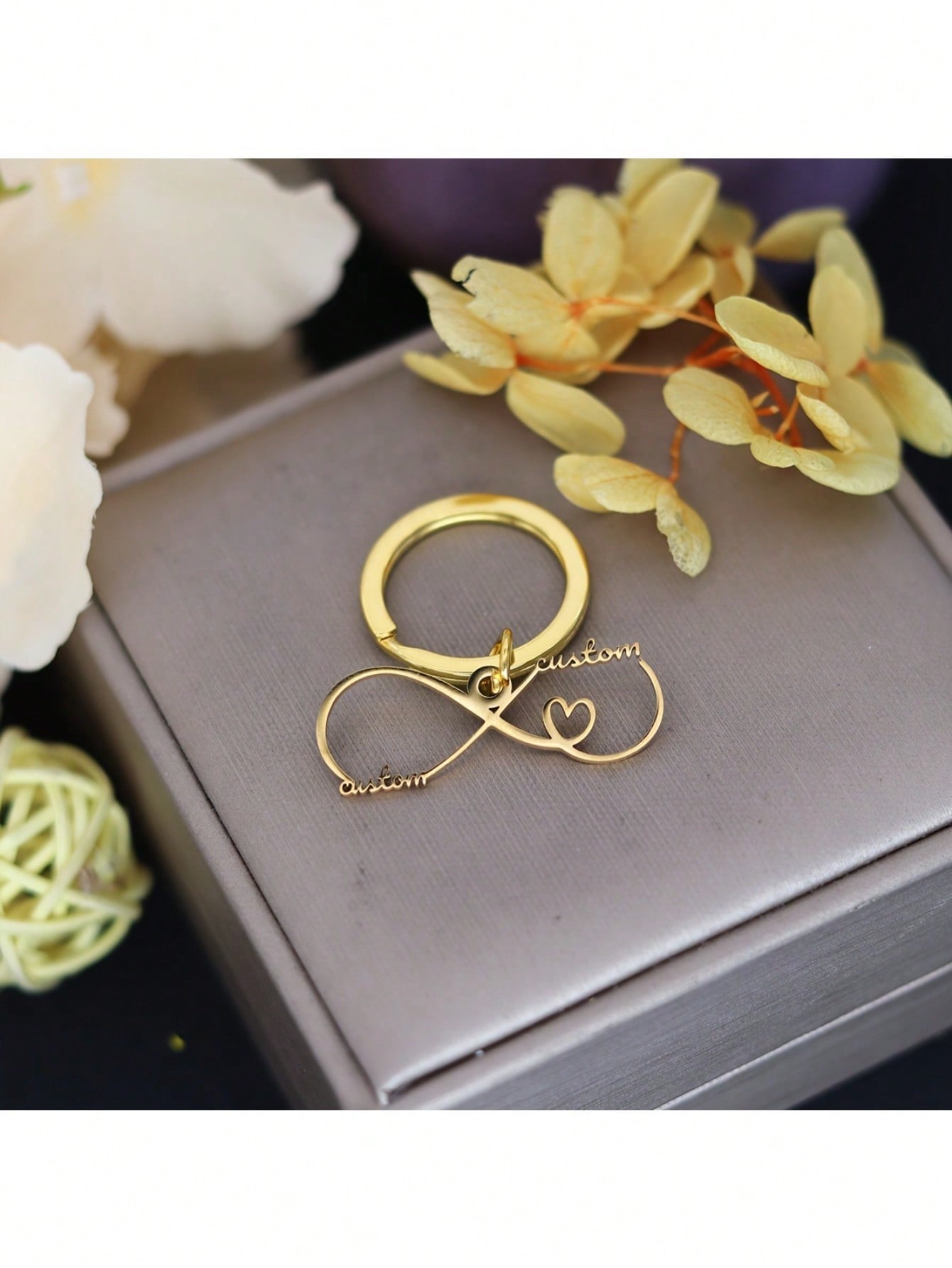 Stainless Steel Infinity Keychain with Heart Tag, Custom Engraved Couple Gift for Lovers