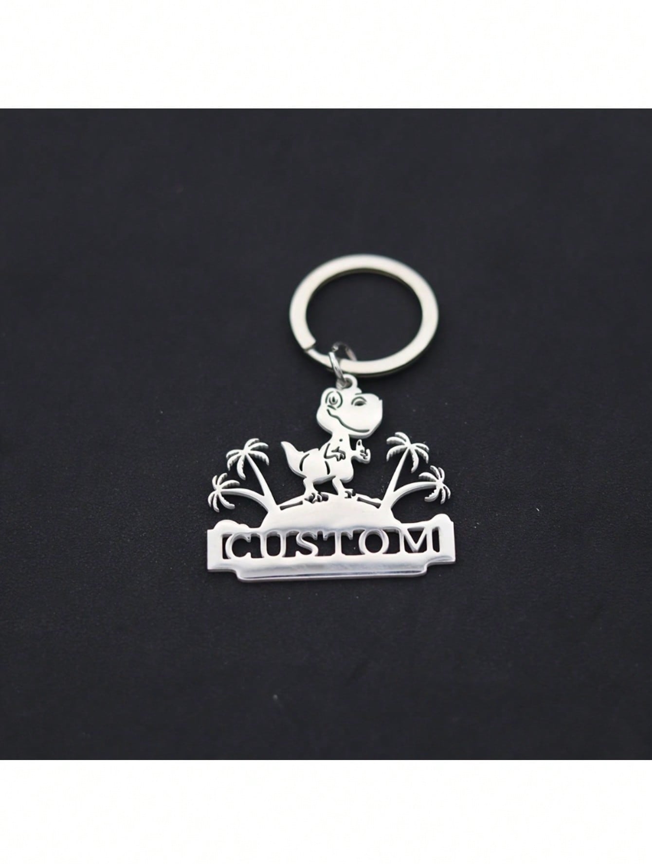 Cute Cartoon Dinosaur Keychain, Custom Engraved Stainless Steel Animal Pendant for Men Women