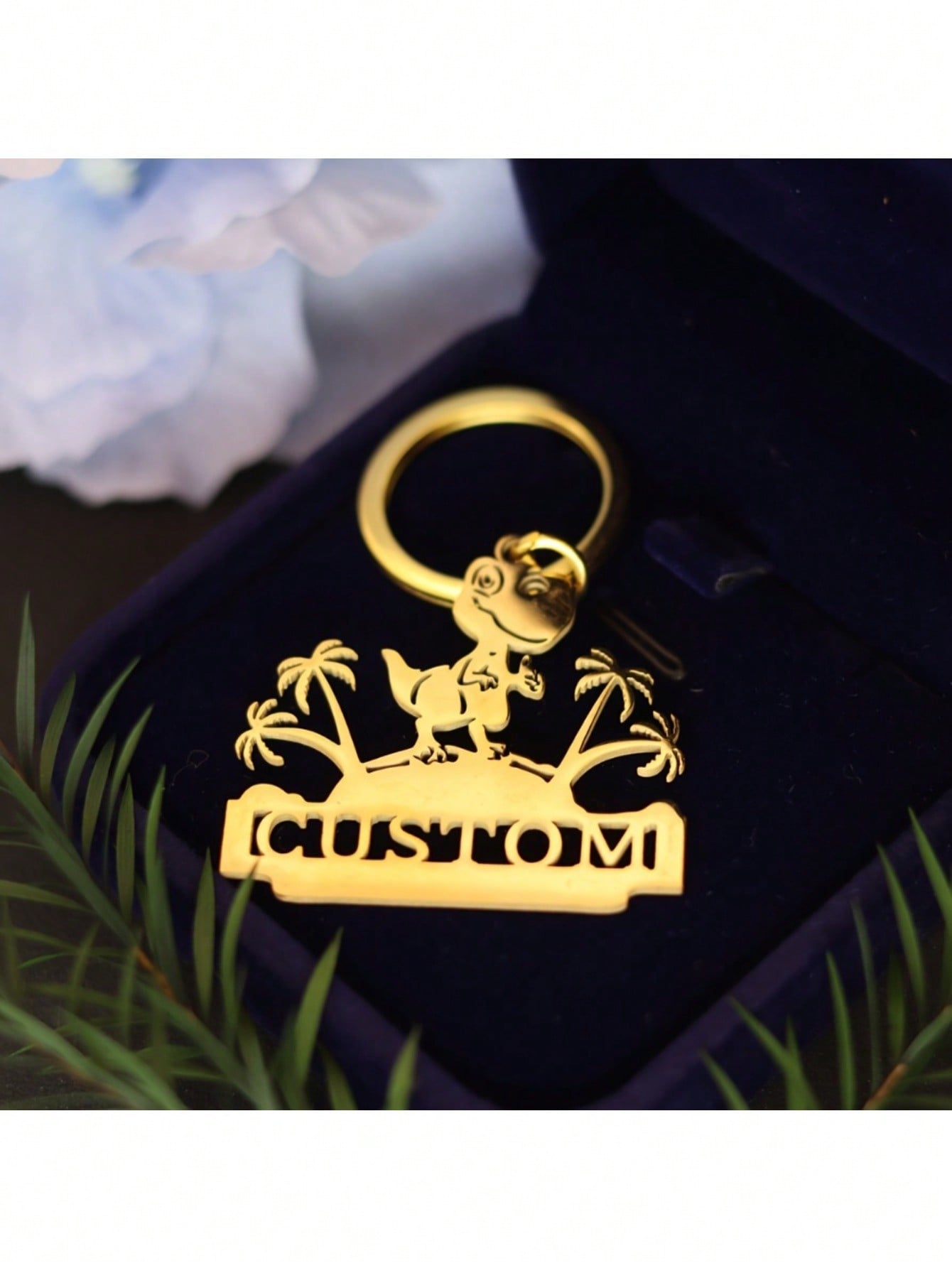 Cute Cartoon Dinosaur Keychain, Custom Engraved Stainless Steel Animal Pendant for Men Women