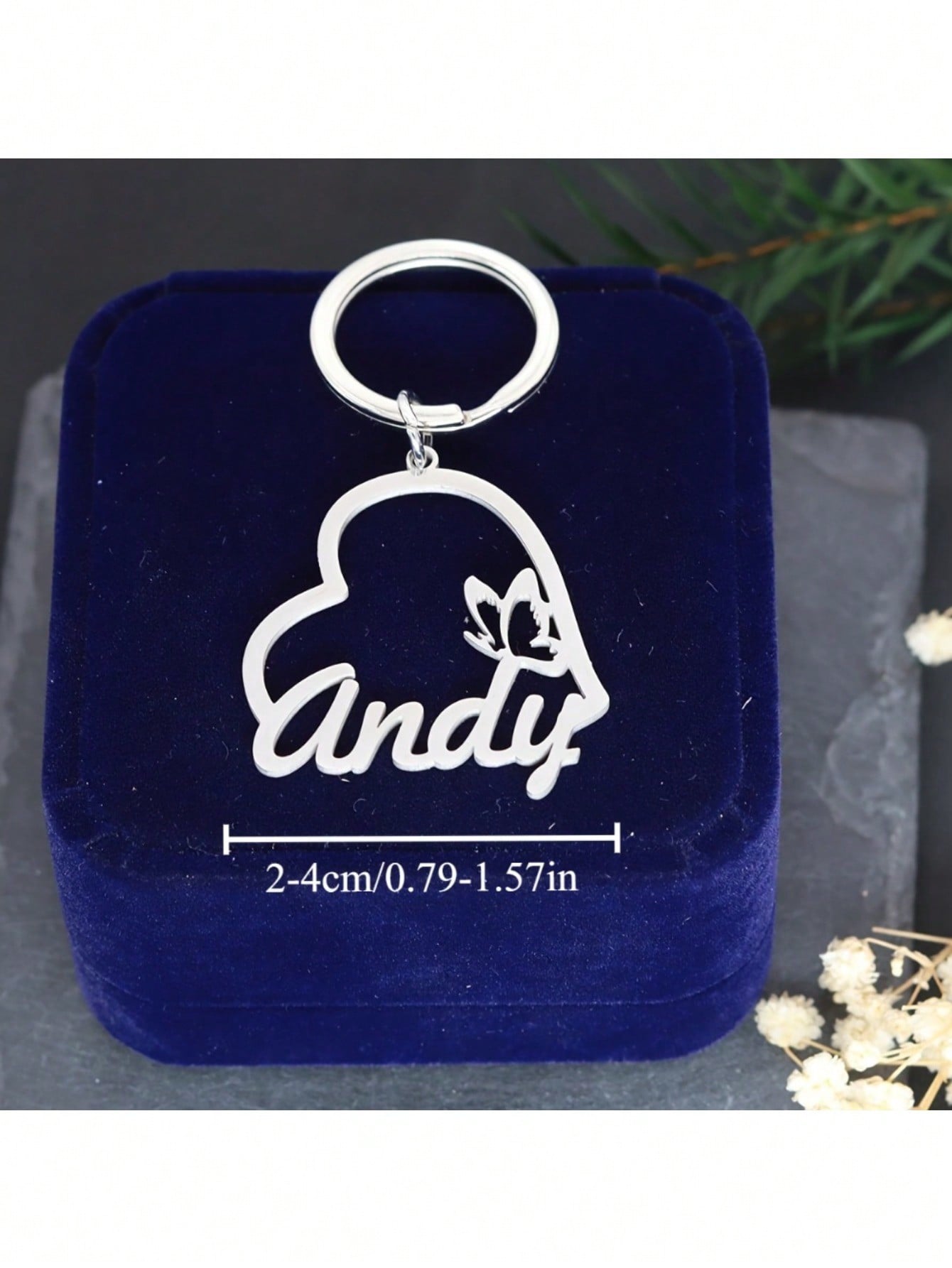 Custom Heart Butterfly Keychain, Engraved Stainless Steel Pendant Romantic Gift for Women