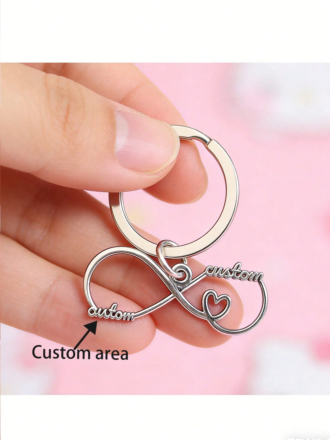 Stainless Steel Infinity Keychain with Heart Tag, Custom Engraved Couple Gift for Lovers