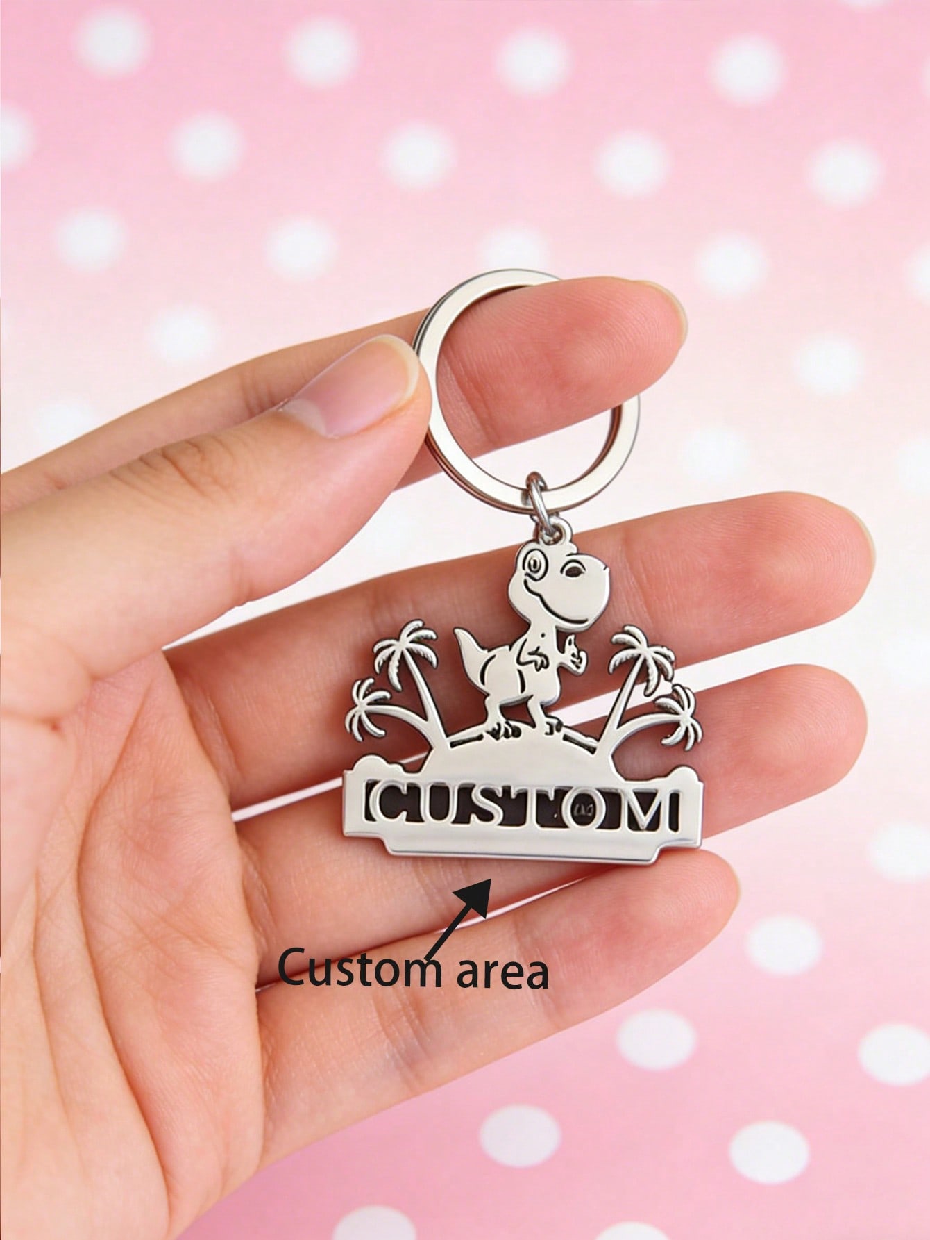 Cute Cartoon Dinosaur Keychain, Custom Engraved Stainless Steel Animal Pendant for Men Women