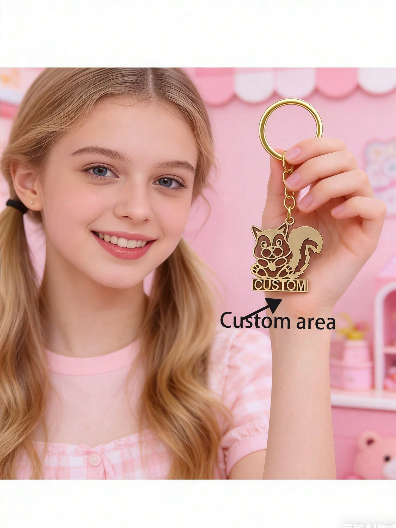Custom Squirrel Keychain, Stainless Steel Cartoon Animal Pendant Personalized Engraved Gift