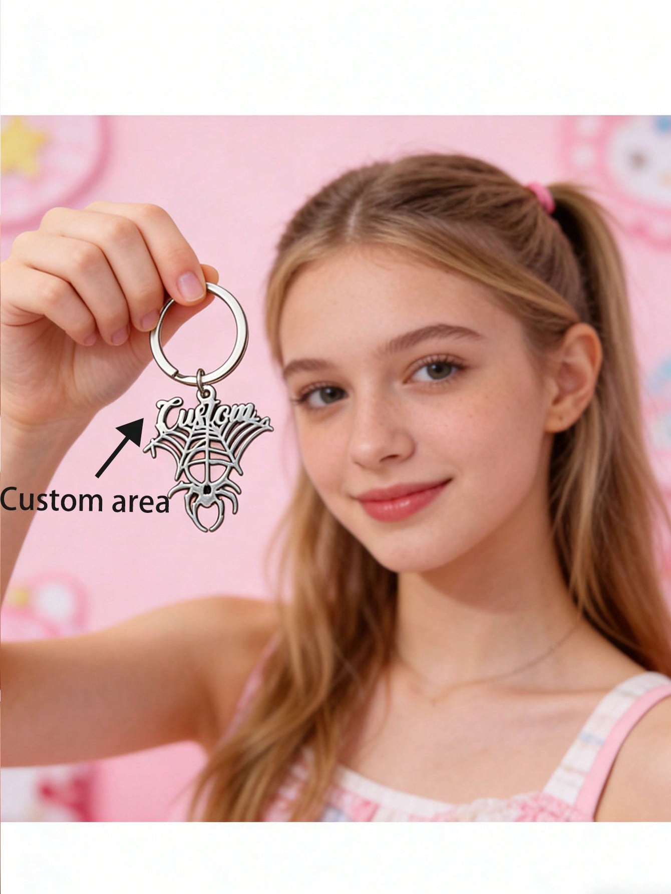 Gold Plated Gothic Spider Keychain, Custom Name Letter Stainless Steel Key Ring for Men