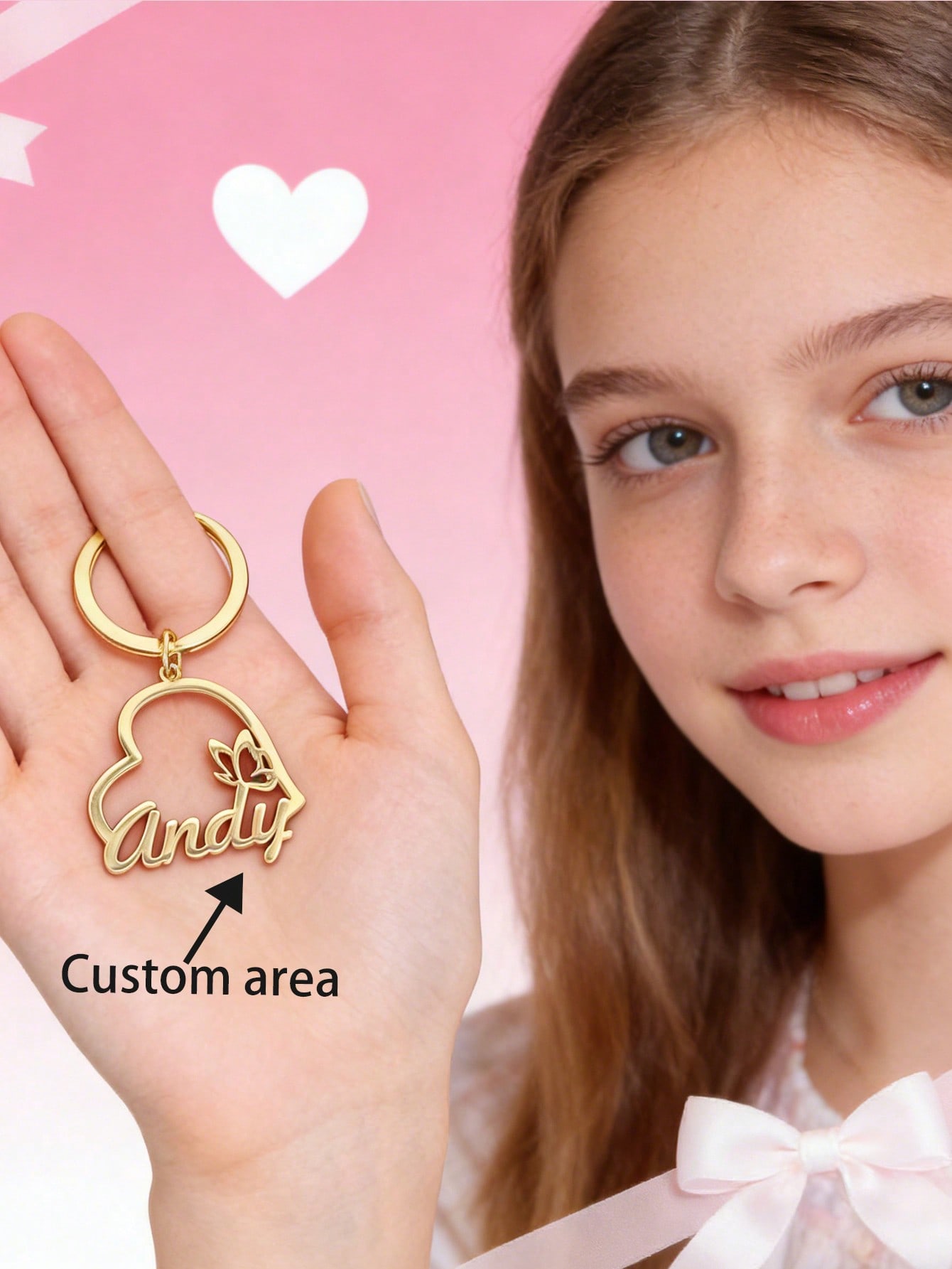 Custom Heart Butterfly Keychain, Engraved Stainless Steel Pendant Romantic Gift for Women