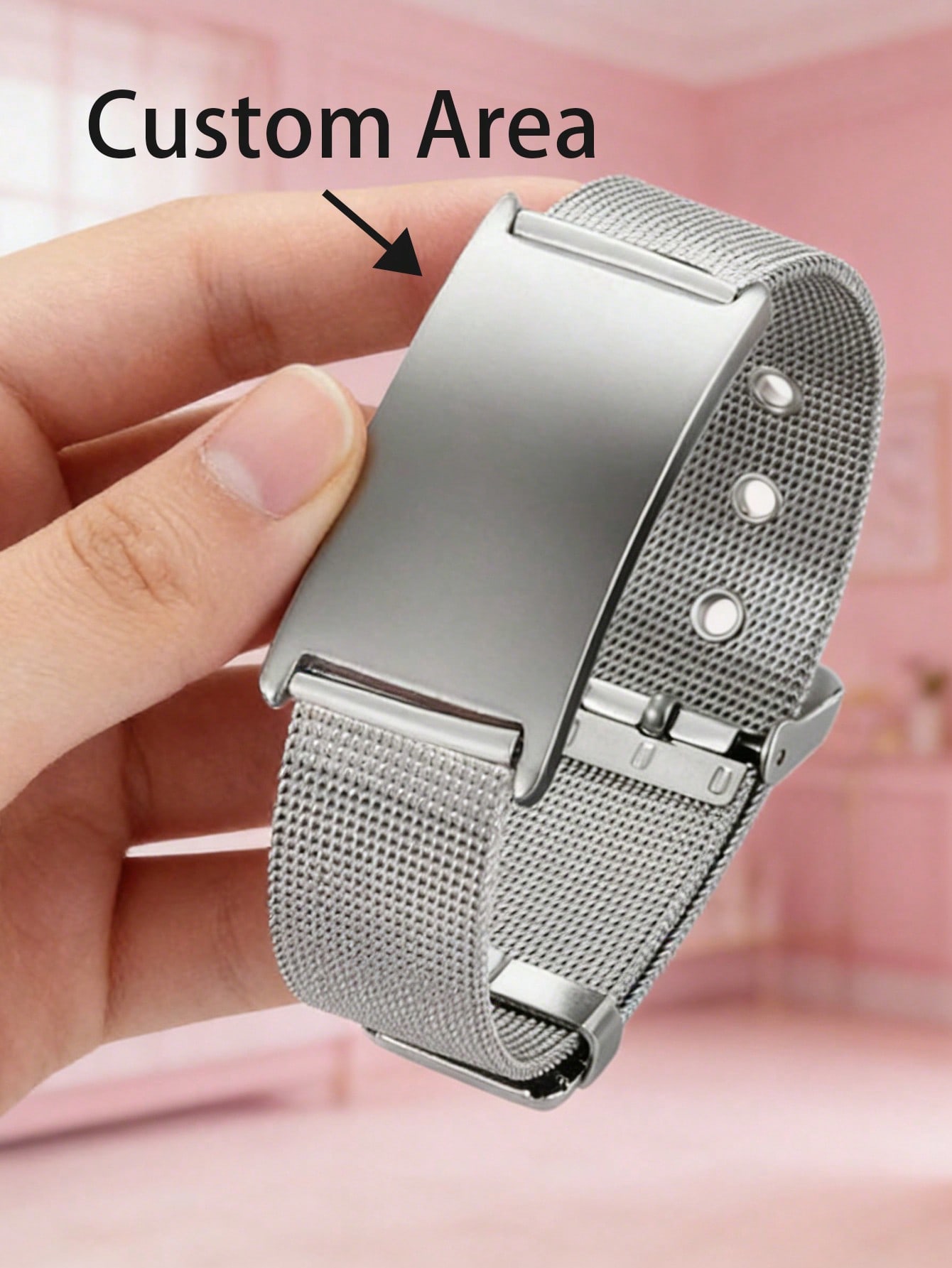 18K Gold Plated Mesh Band Bracelet, Custom Engraved Stainless Steel Unisex DIY Jewelry Gift