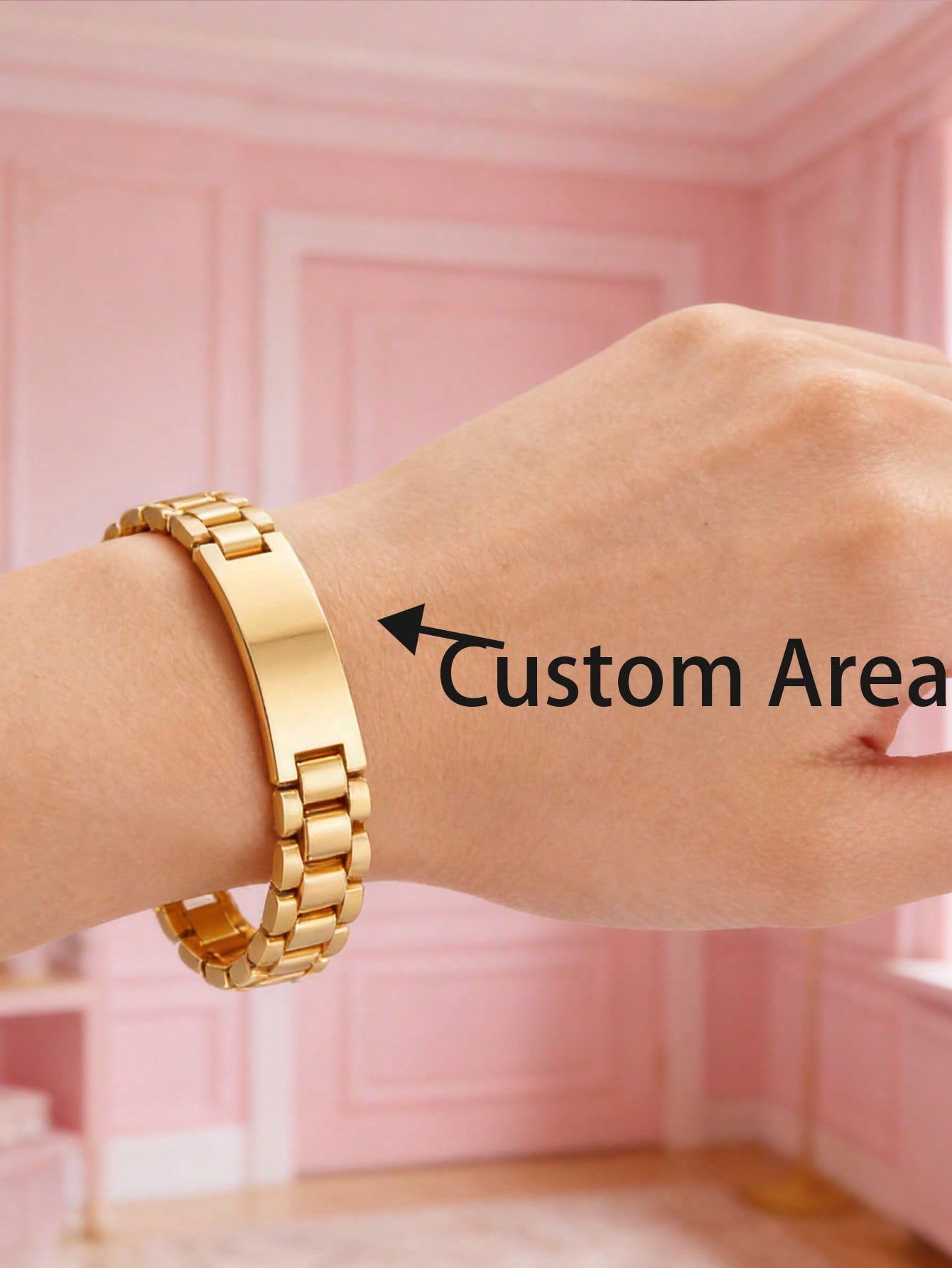 18K Gold Plated Watch Chain Bracelet, Custom Engraved Luxury Unisex DIY Jewelry Gift