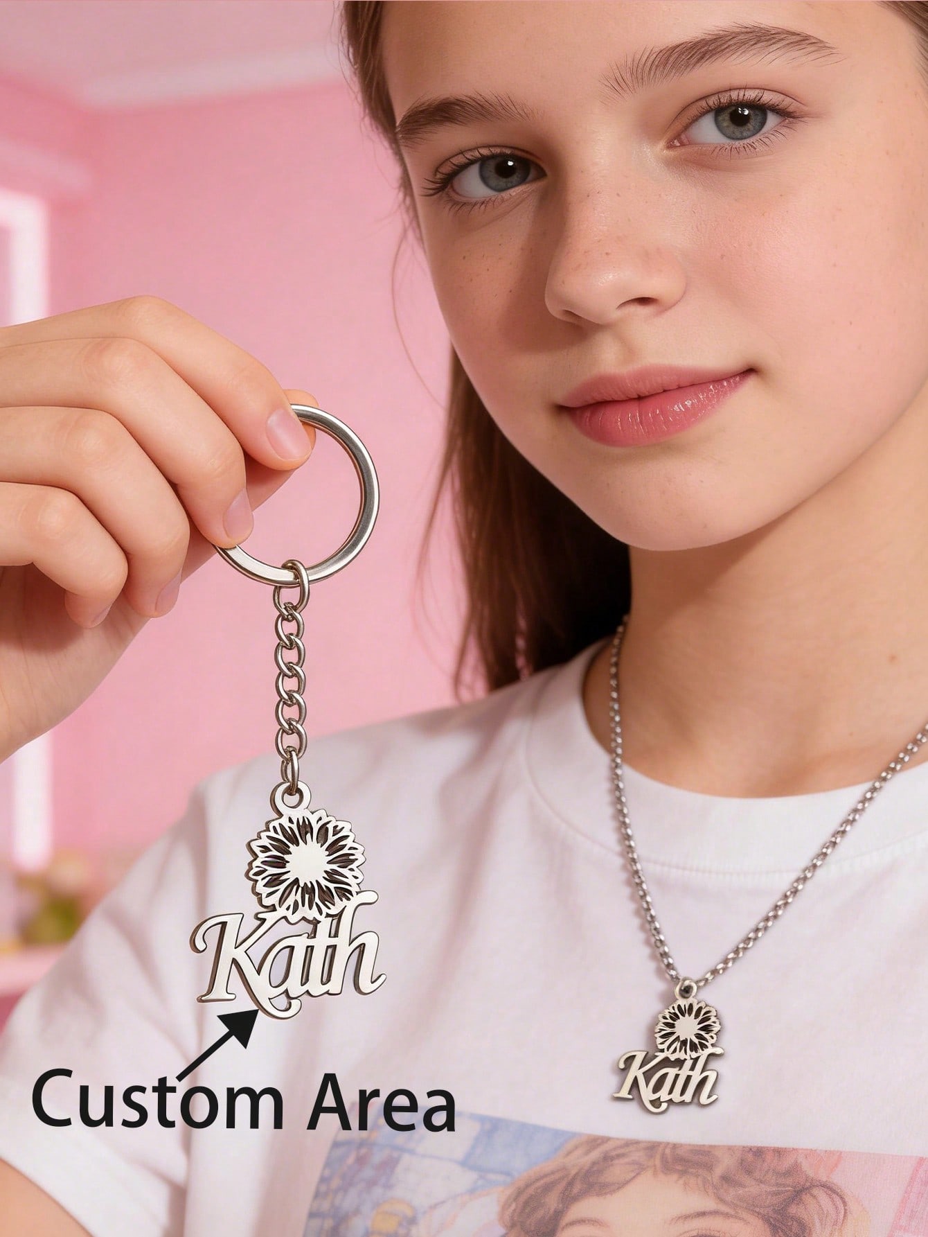 Fashion Hollow Keychain With Chain, Hip Hop Custom Engraved Name Letter Key Ring Gift