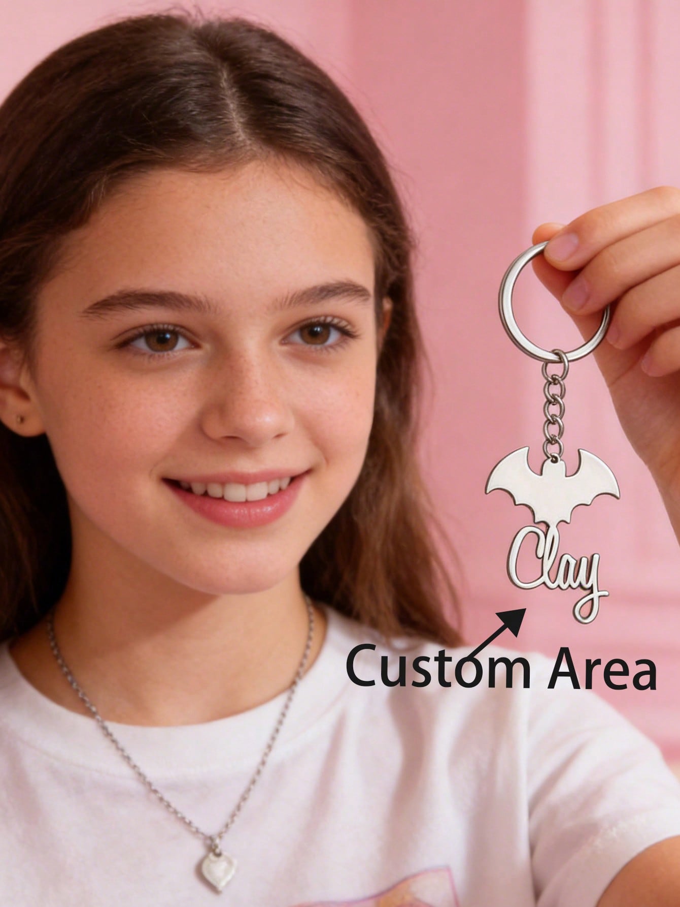 Fashion Hollow Keychain with Chain, Hip Hop Custom Name Letter Engraving Pendant