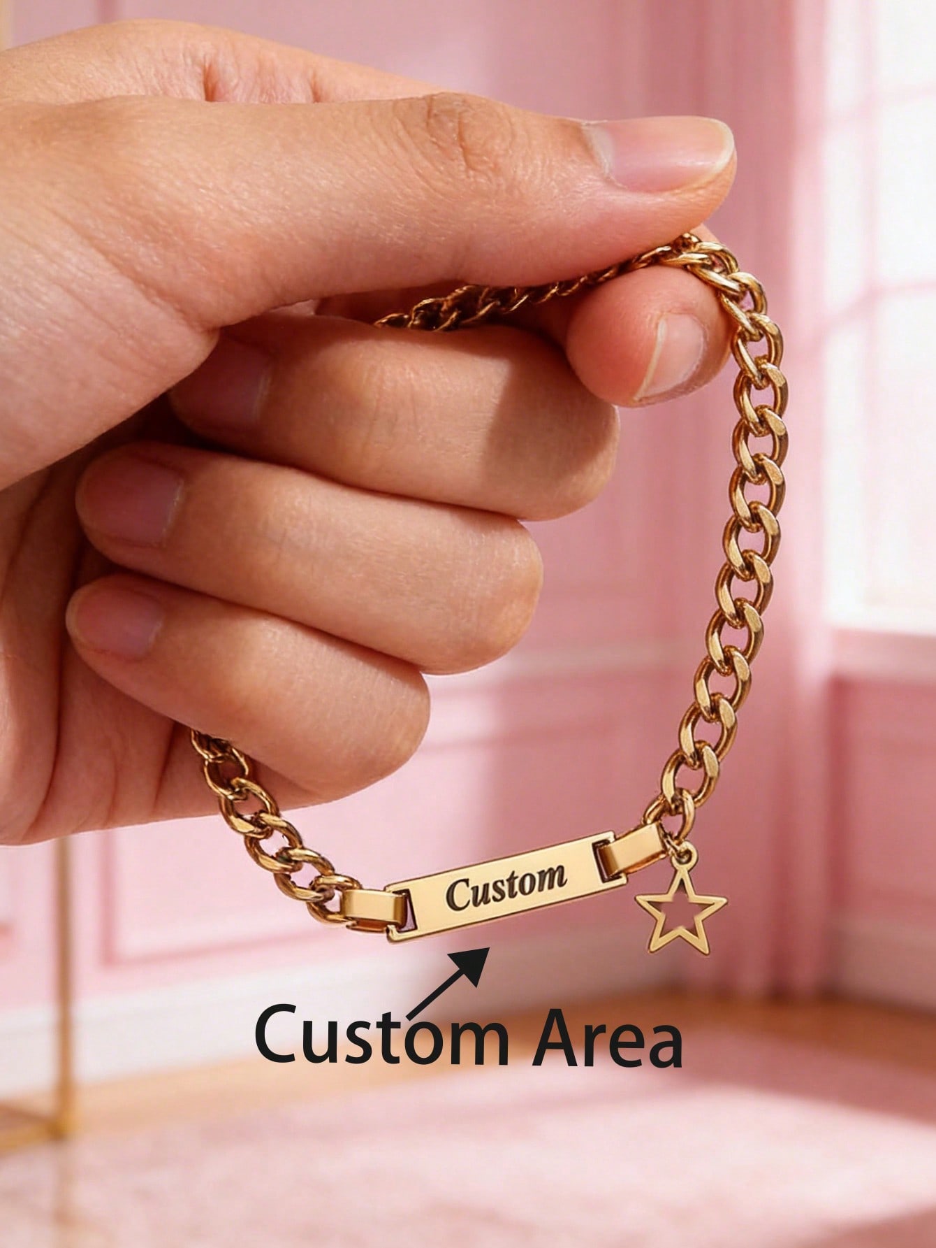 Custom NK Engraved Bracelet with Star Charm, DIY Laser Engraved Cuban Link Unisex Jewelry