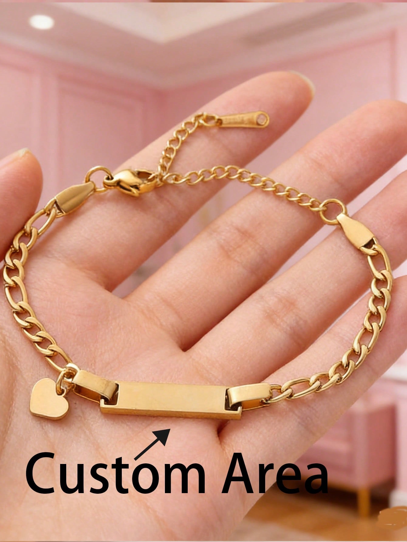 Custom NK1-3 Engraved Cuban Link Bracelet with Charm, Stainless Steel Curved Tag Unisex Bangle