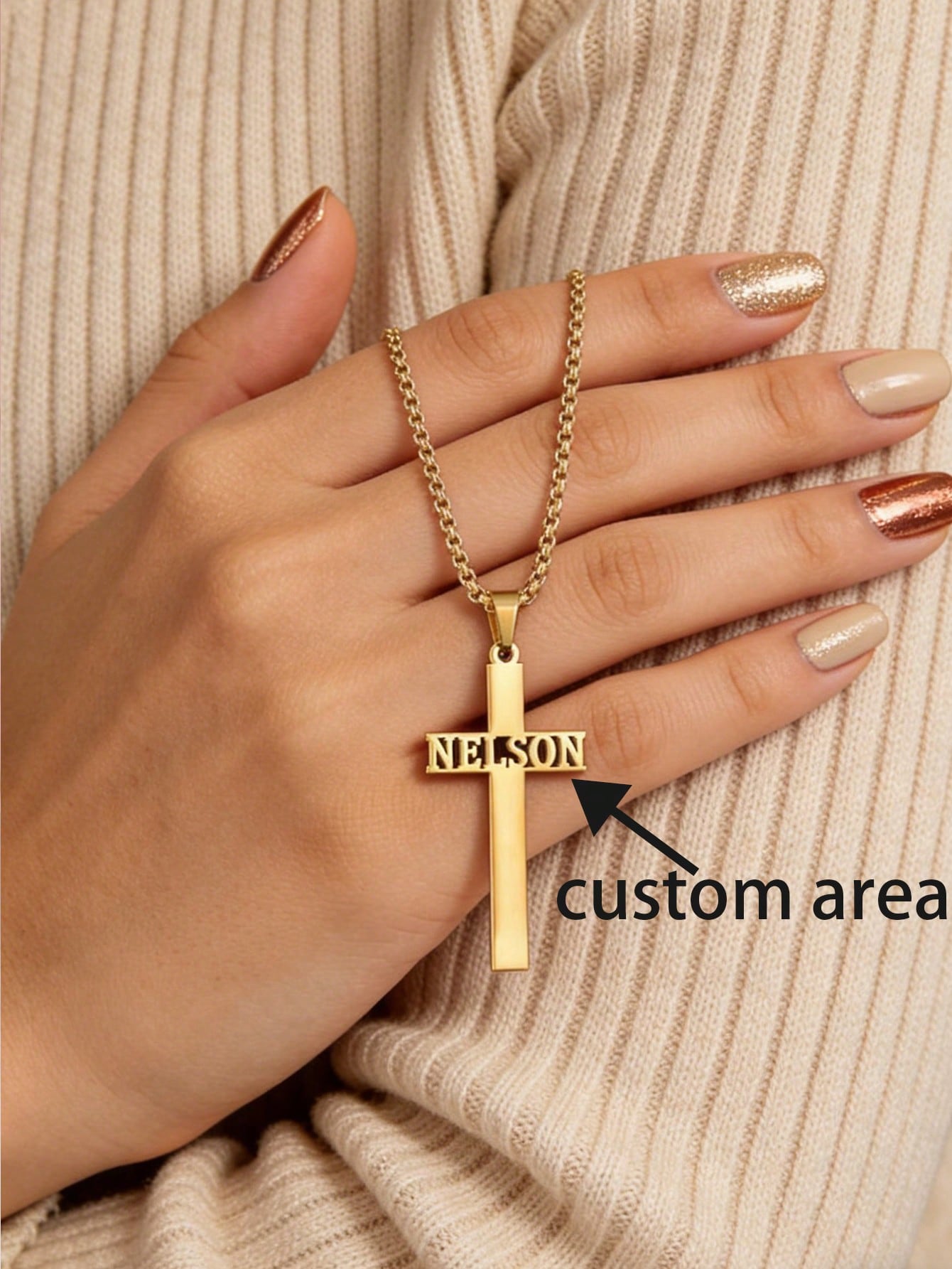 Imitation Pearl Cross Custom Name Necklace, Stainless Steel Initial Choker Unisex Valentine's Day Gift