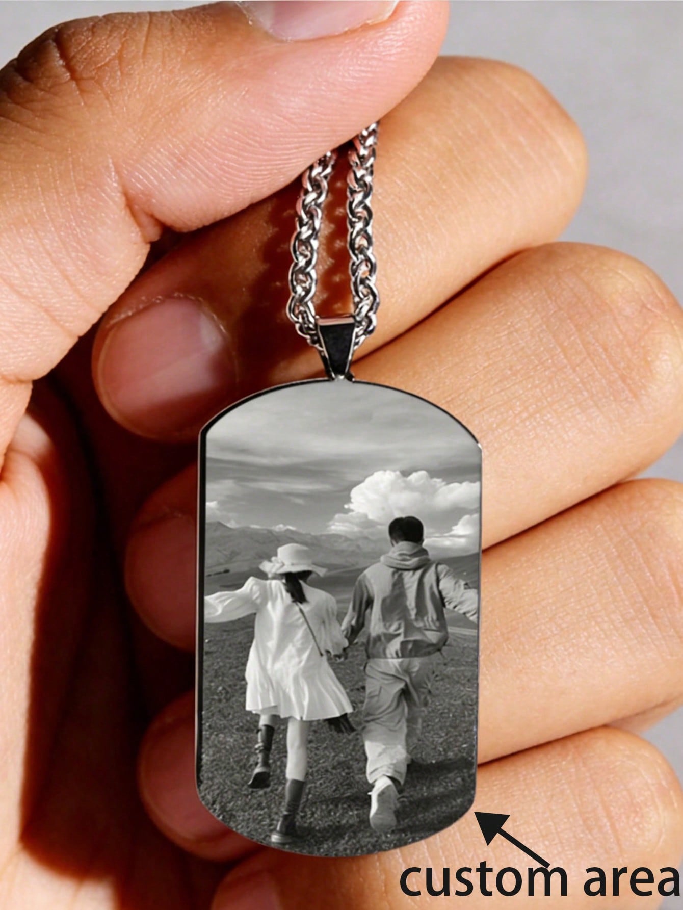 1PC Double Sided Custom Stainless Steel Necklace Engravable Photo Name Personalized Pendant Gift