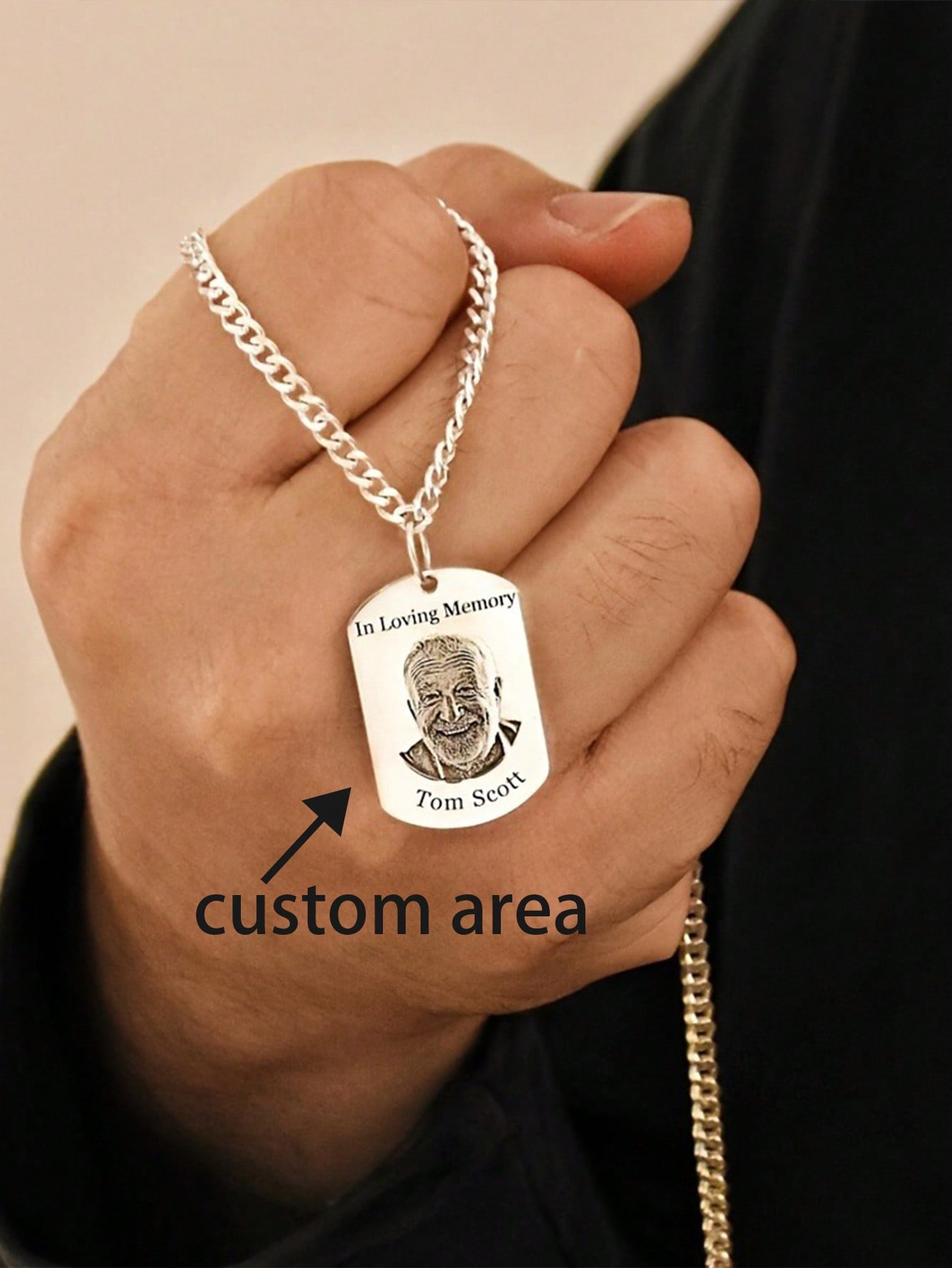 Custom Portrait Name Dog Tag Necklace, Stainless Steel Photo Engraved Military Pendant Gift for Men