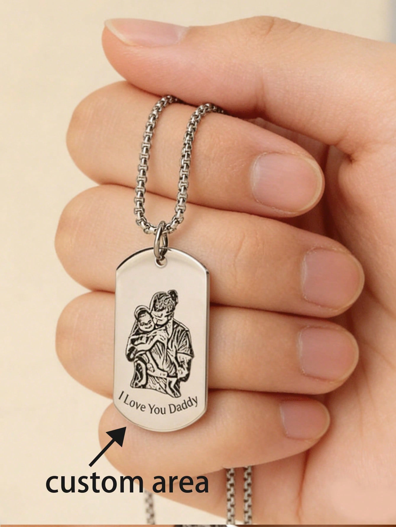 Single Sided Custom Dog Tag Necklace, Engraved Photo Military Style Pet Pendant Jewelry Gift for Men