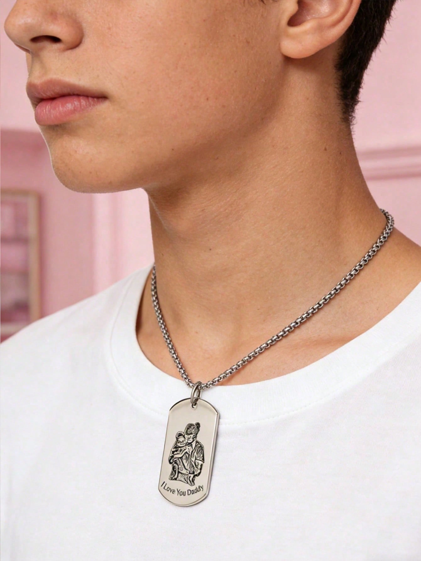 Single Sided Custom Dog Tag Necklace, Engraved Photo Military Style Pet Pendant Jewelry Gift for Men