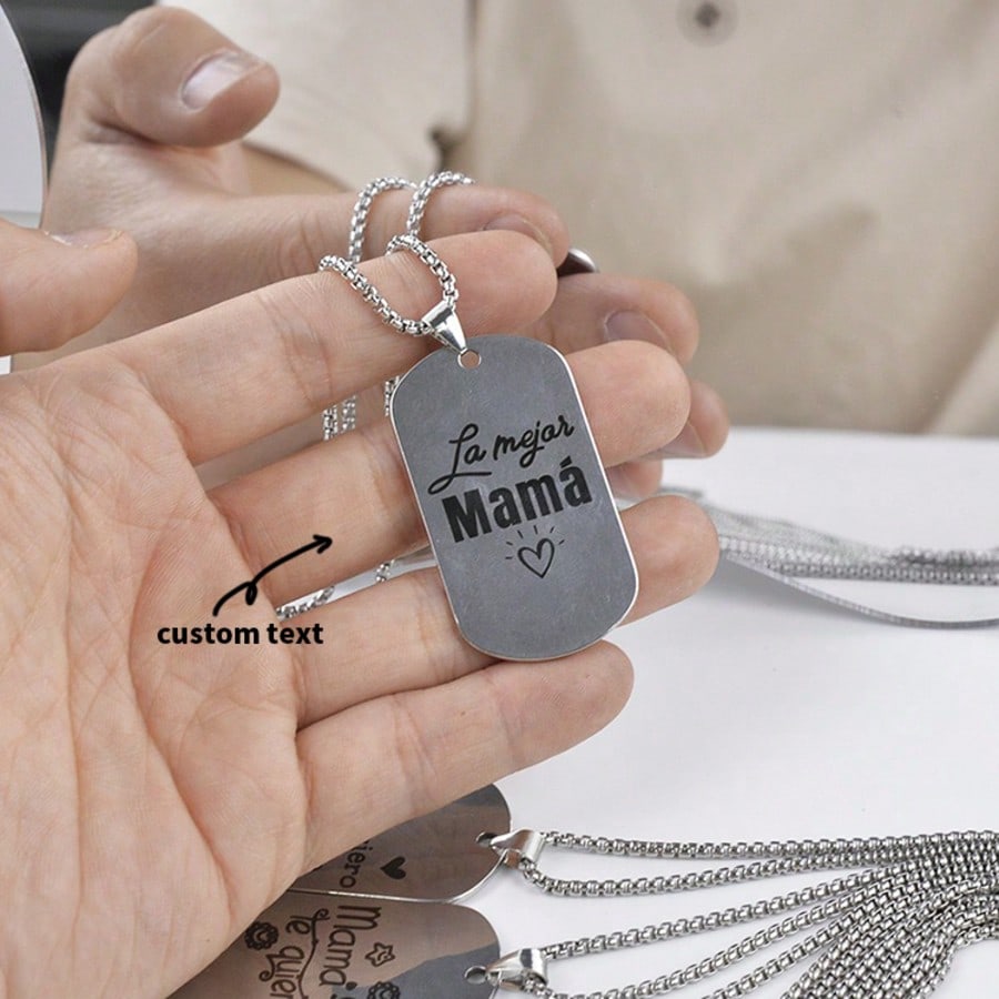 Custom Engraved Stainless Steel Dog Tag Necklace, Minimalist Personalized Pendant for Men & Women