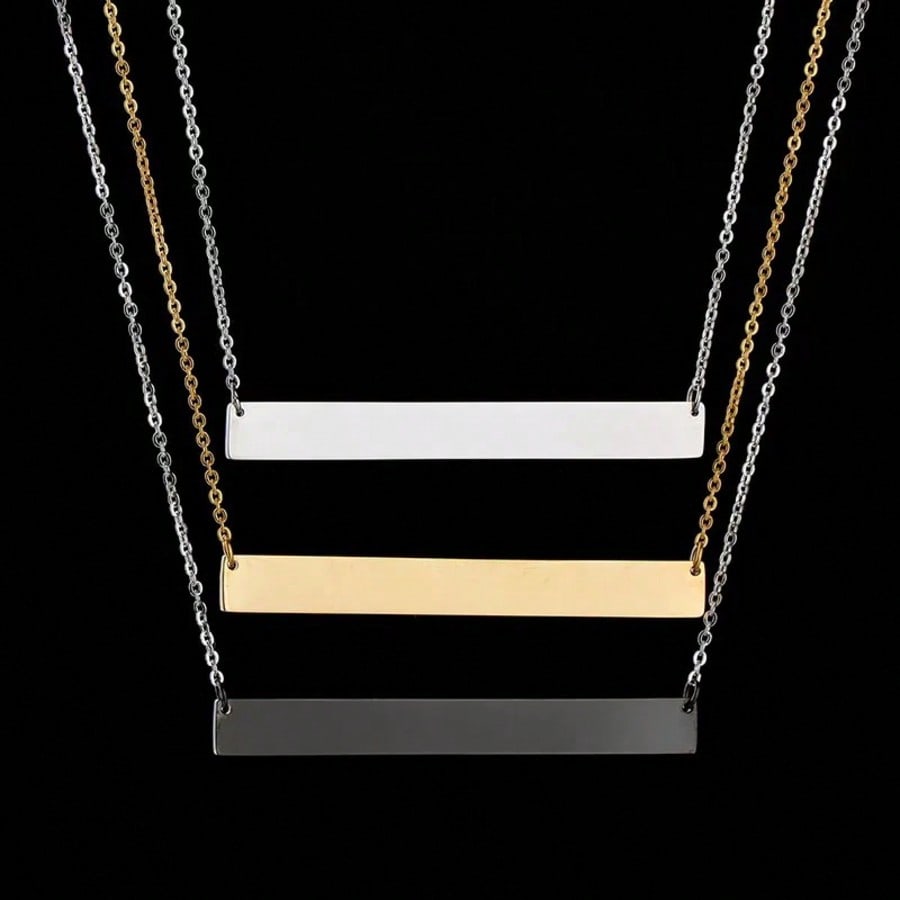 Personalized Blank Bar Pendant Necklace, 3 Colors Stainless Steel Custom Engravable Nameplate Jewelry