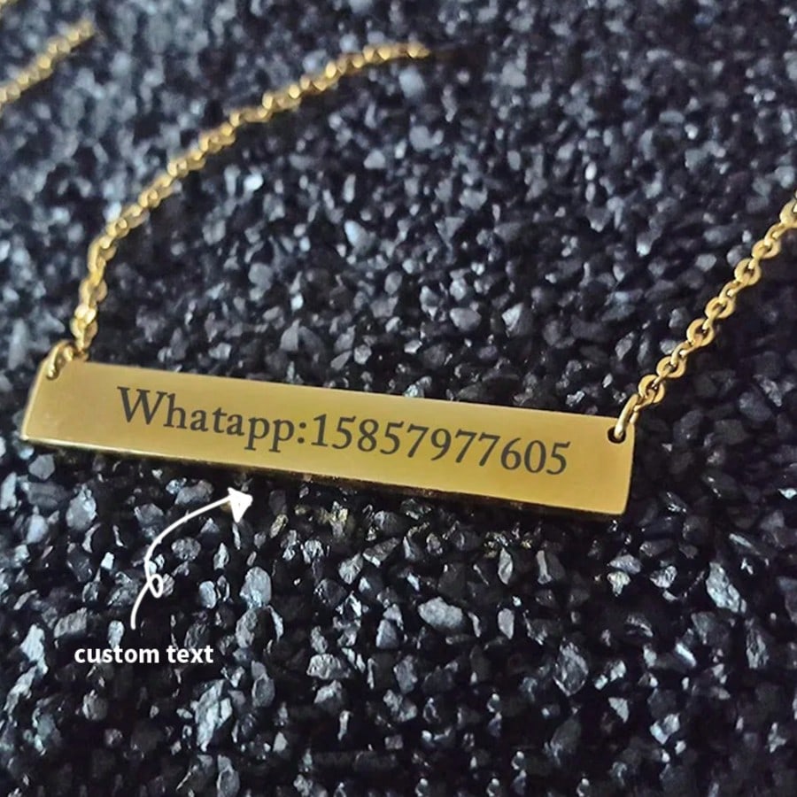 Personalized Blank Bar Pendant Necklace, 3 Colors Stainless Steel Custom Engravable Nameplate Jewelry
