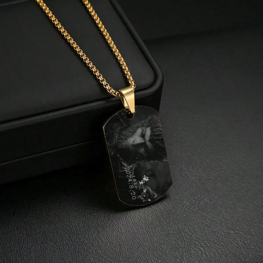 Black Myth Wukong Square Pendant Necklace, Stainless Steel Engraved Pattern Jewelry Gift for Men