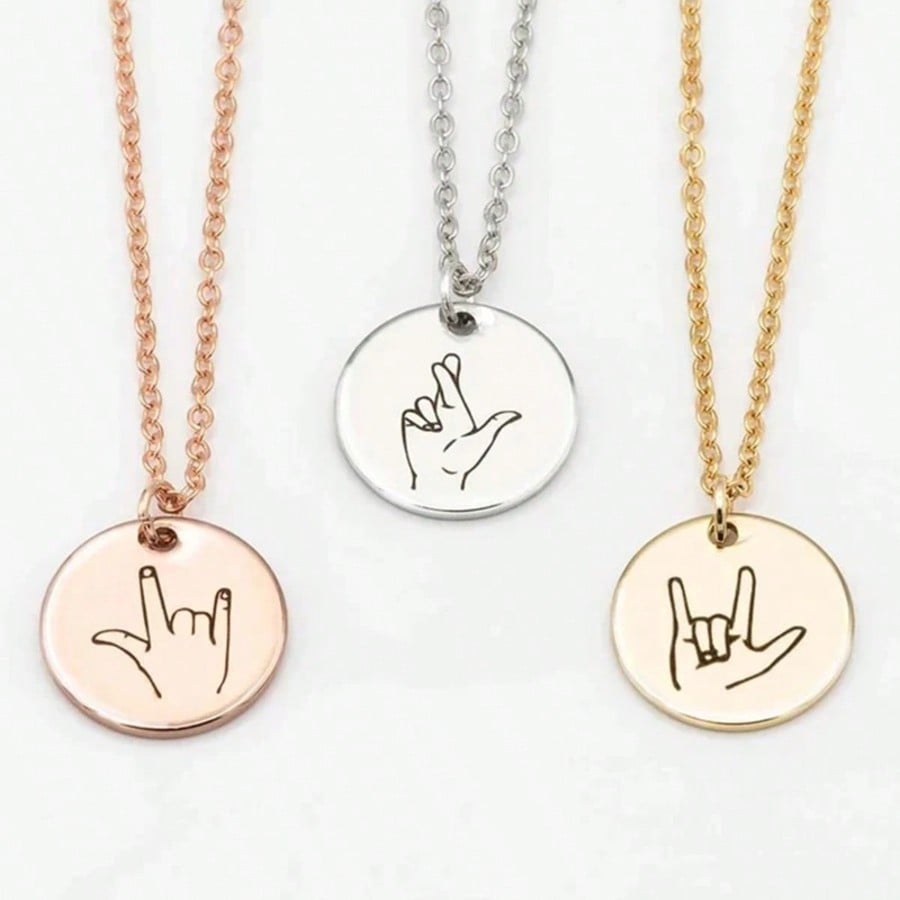 365 Styles Gesture Heart Round Pendant Necklace, Engravable Stainless Steel DIY Gift for Women Couple