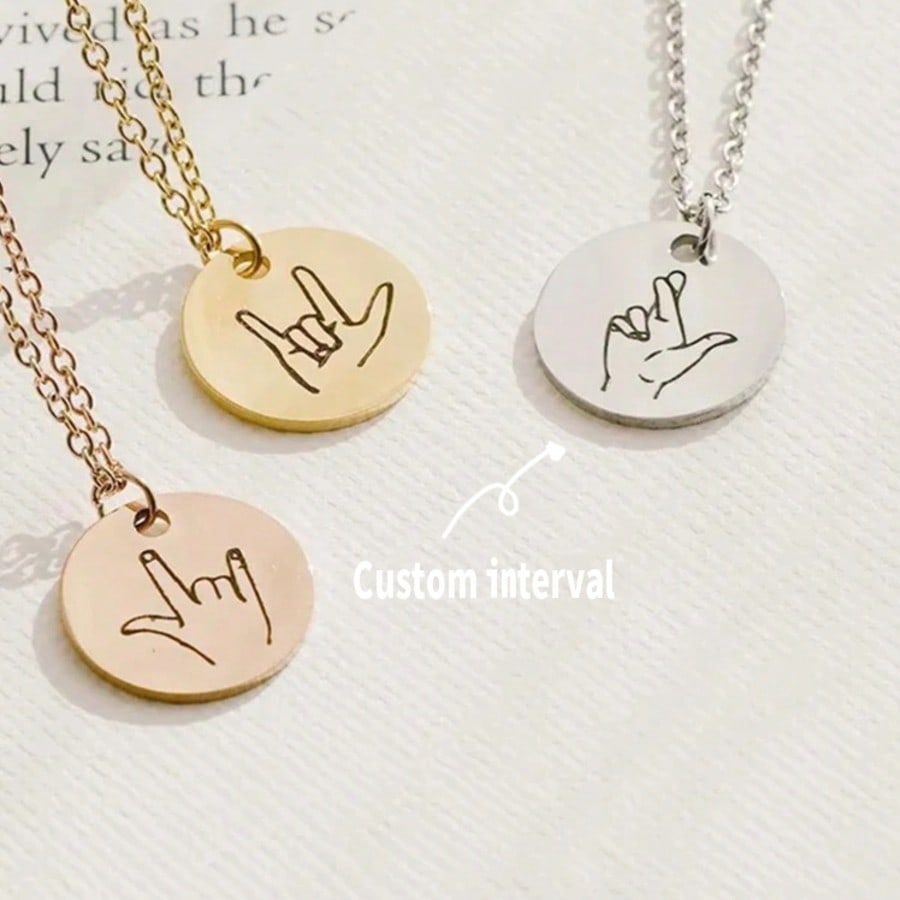 365 Styles Gesture Heart Round Pendant Necklace, Engravable Stainless Steel DIY Gift for Women Couple