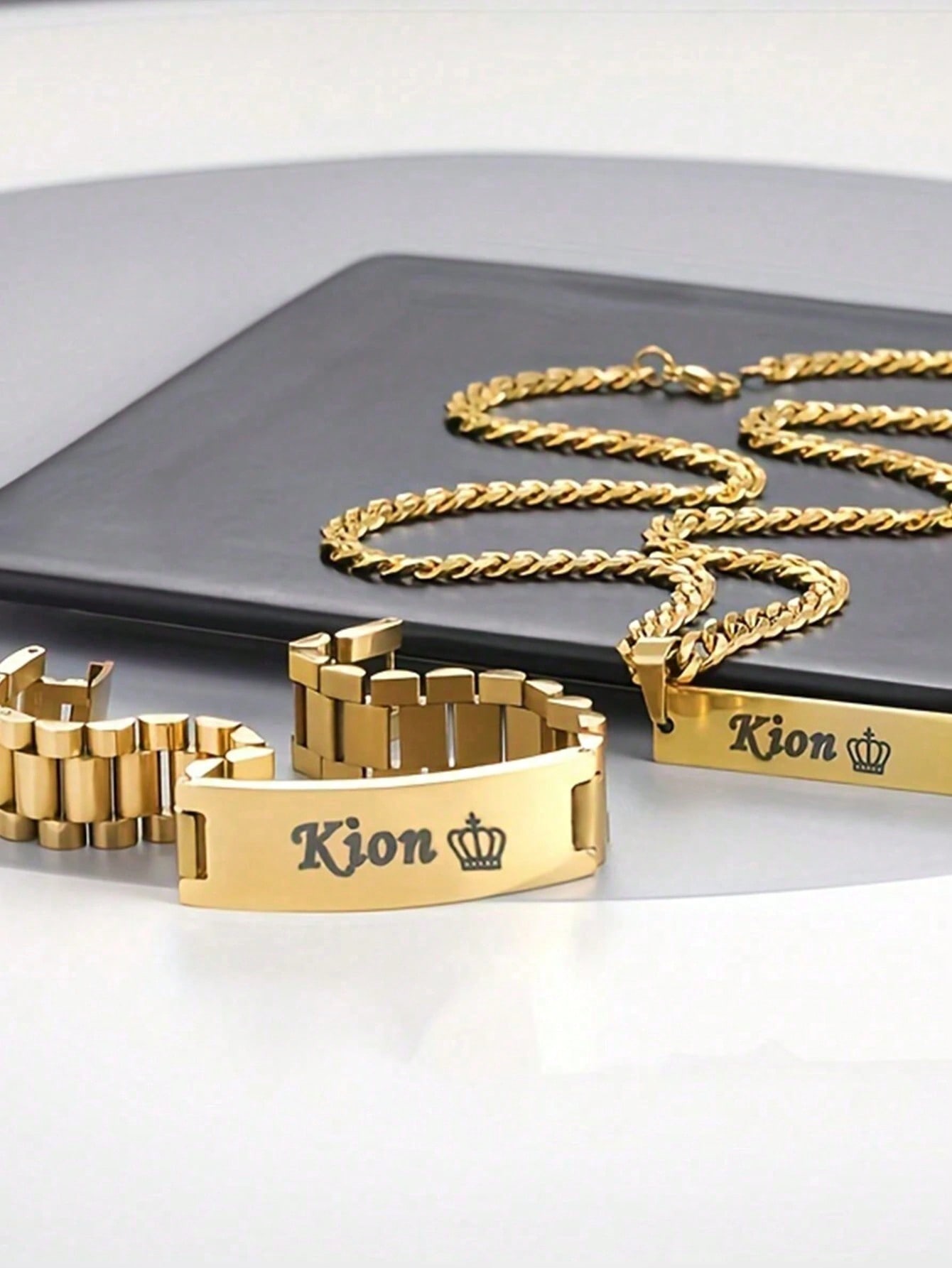 Custom Engraved Name Necklace & Bracelet Set,10mm Stainless Steel Cuban Chain Jewelry Gift