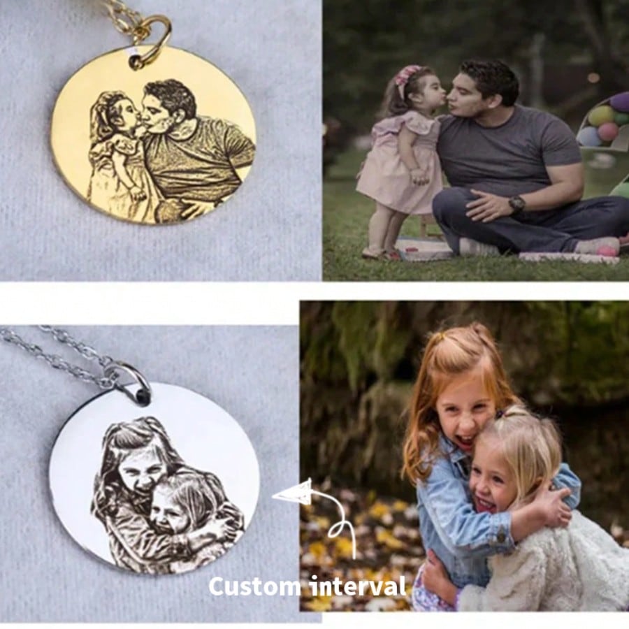 365 Custom Gold Plated Stainless Steel Pet Portrait Pendant Necklace Personalized Gift for Women