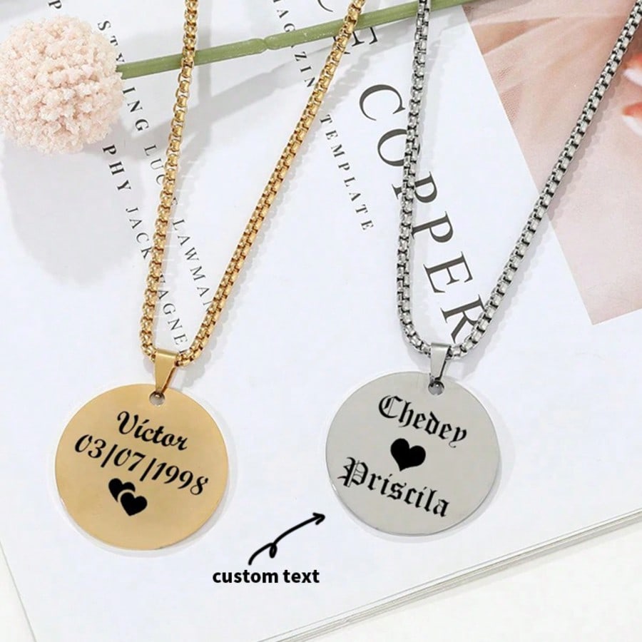 365 Pcs Round Pendant Necklace & Bracelet Set, Engravable Stainless Steel DIY Wedding Jewelry for Women