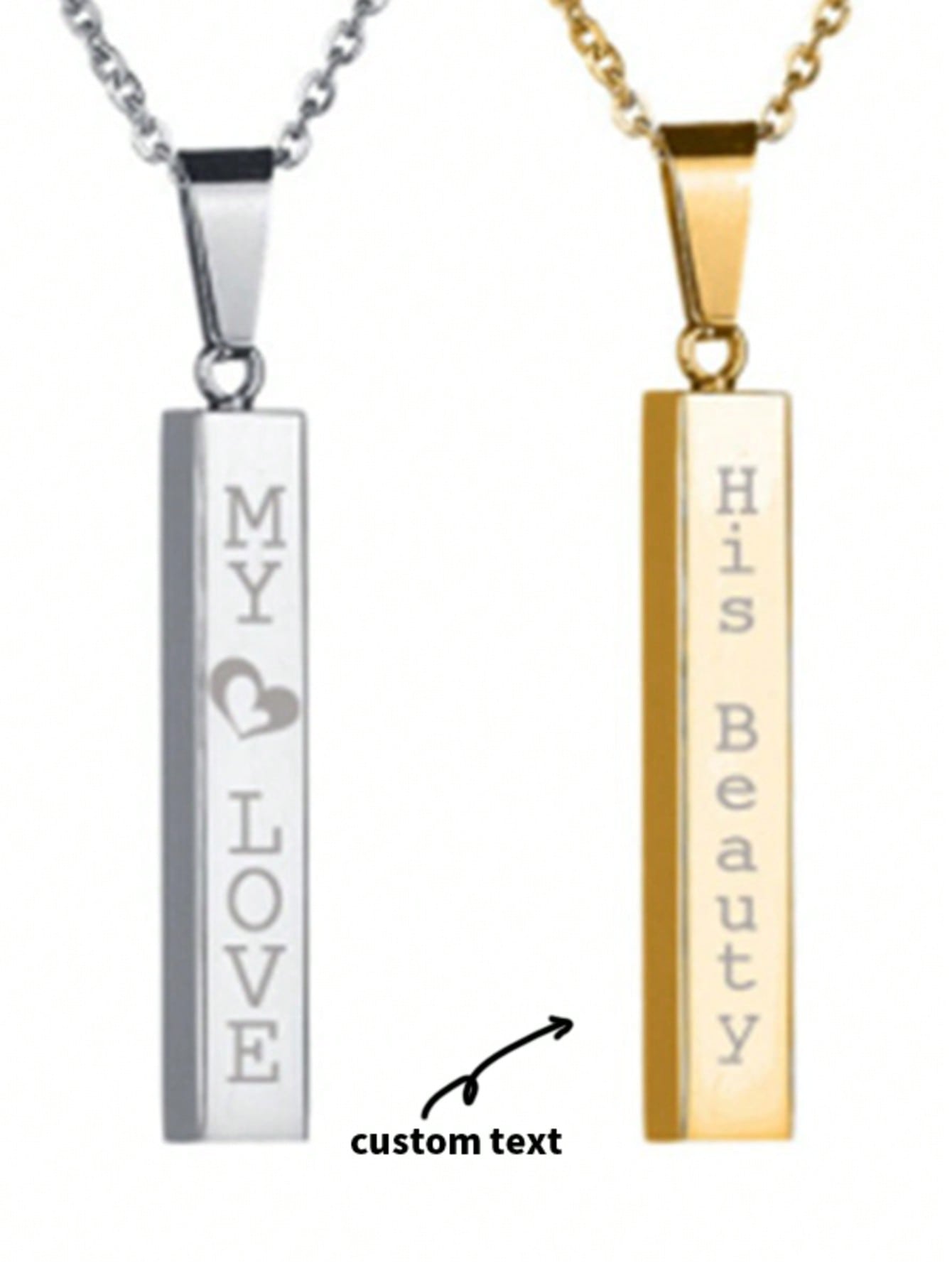 Creative Minimalist Rectangular Smooth Wishing Bar Necklace Laser Engraved Stainless Steel Couple Pendant
