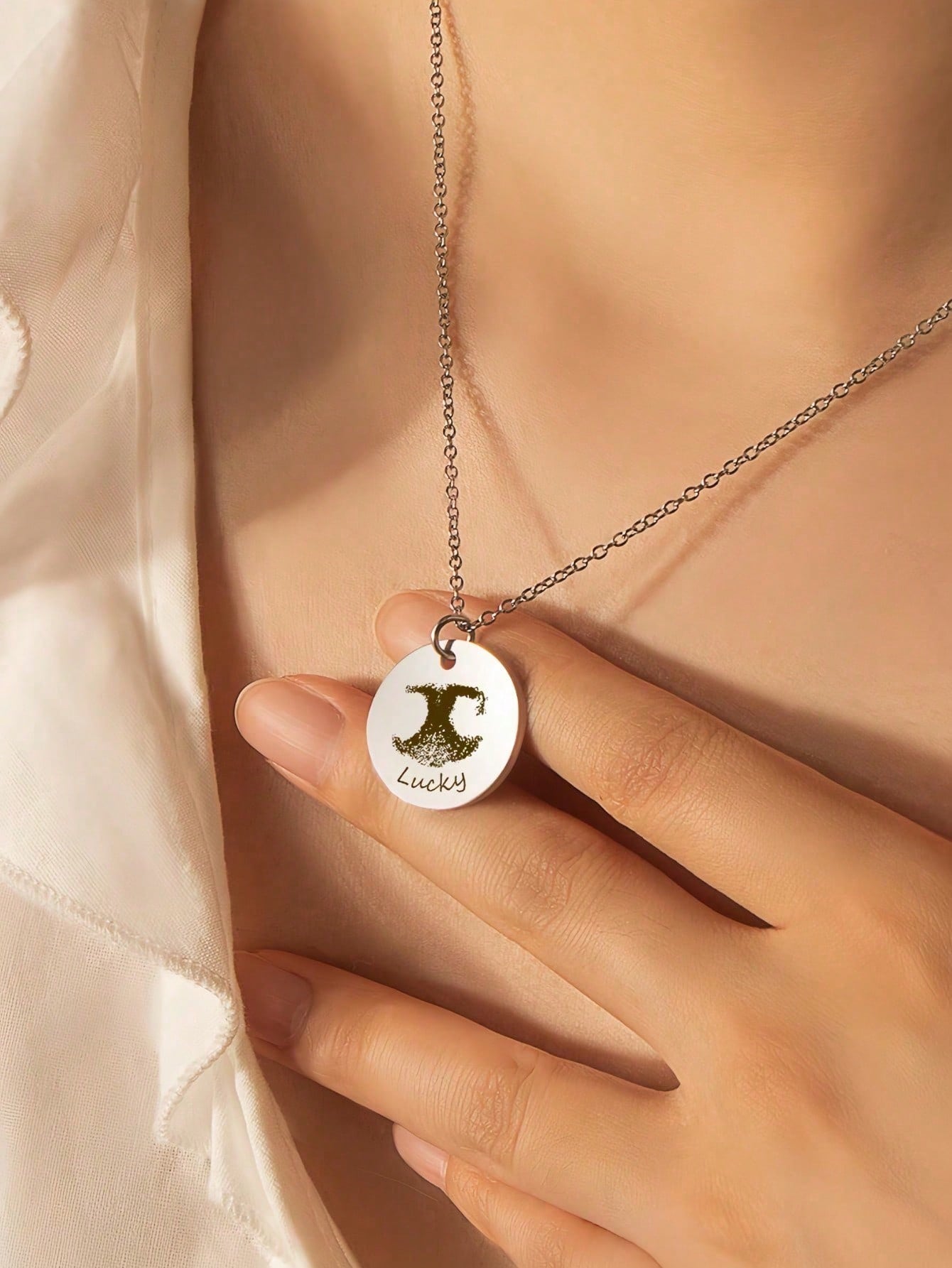 Custom Portrait Engraved Round Photo Necklace, Stainless Steel Handwriting Cross Memorial Pendant