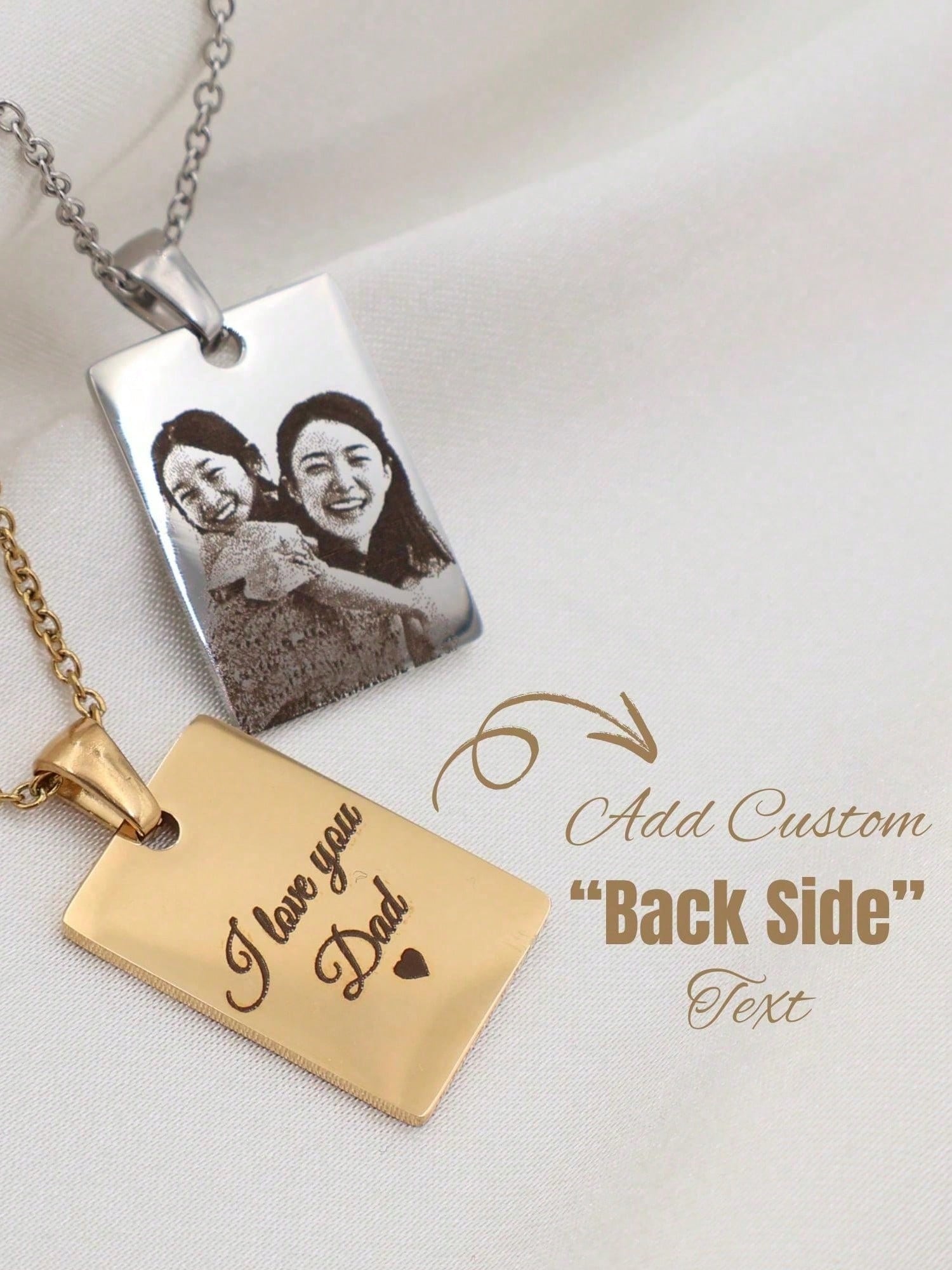 Custom Engraved Rectangular Bar Necklace, Minimalist Stainless Steel Personalized Jewelry Gift for Women
