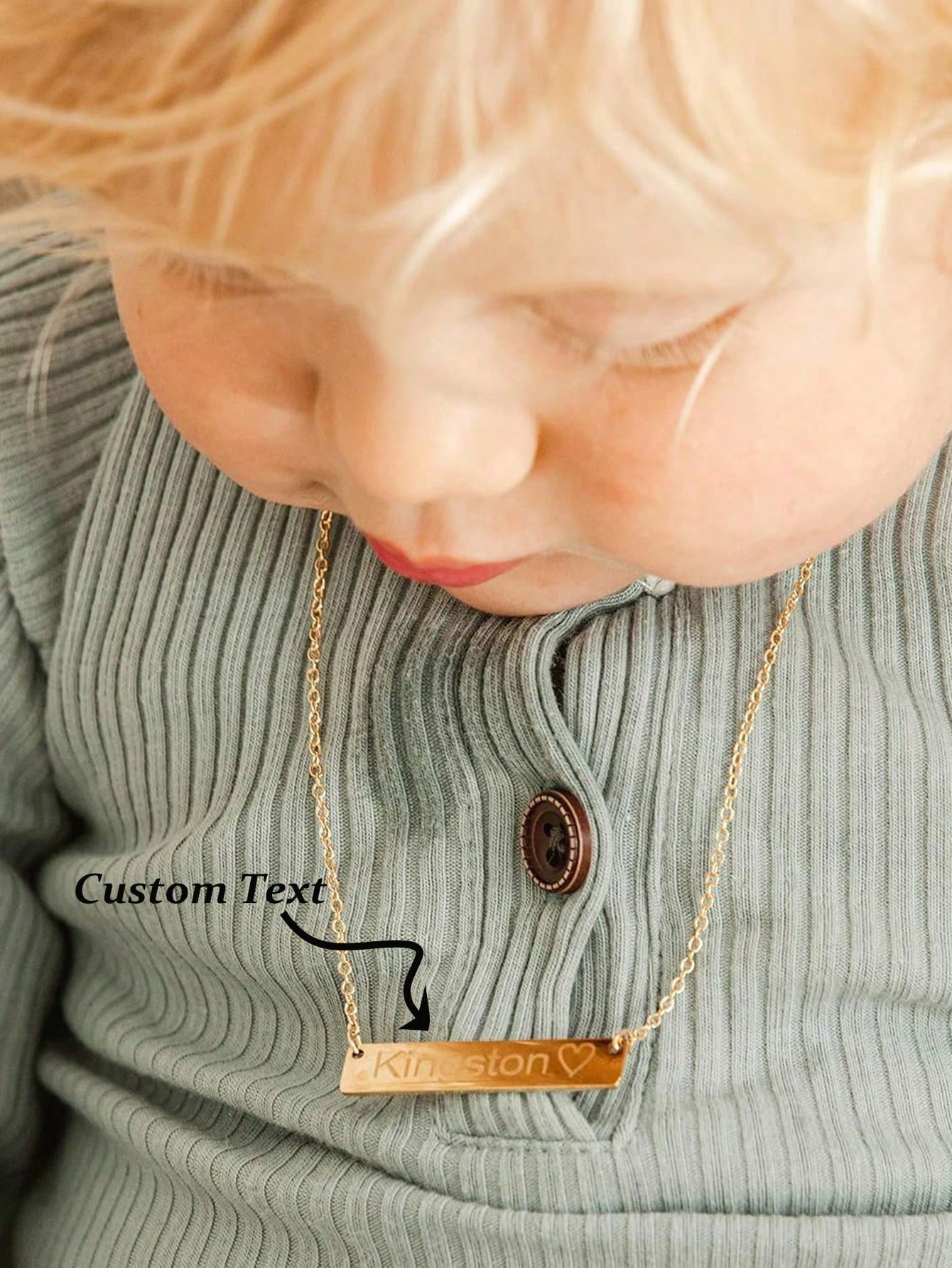 Custom Bar ID Name Necklace for Baby Kids Teen, 18K Gold Plated Unisex Jewelry Gift