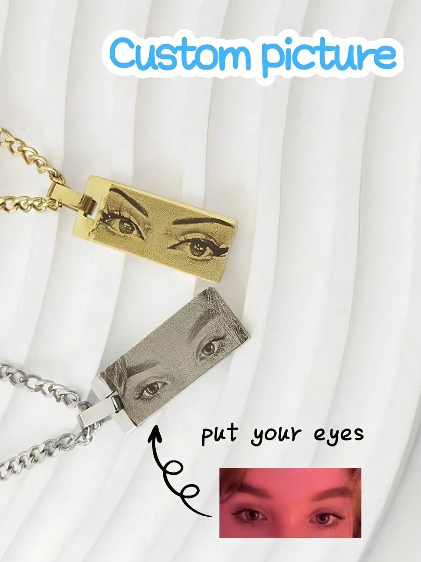 Custom Eye Photo Engraved Necklace, Stainless Steel Pet Memorial Handmade Personalized Jewelry