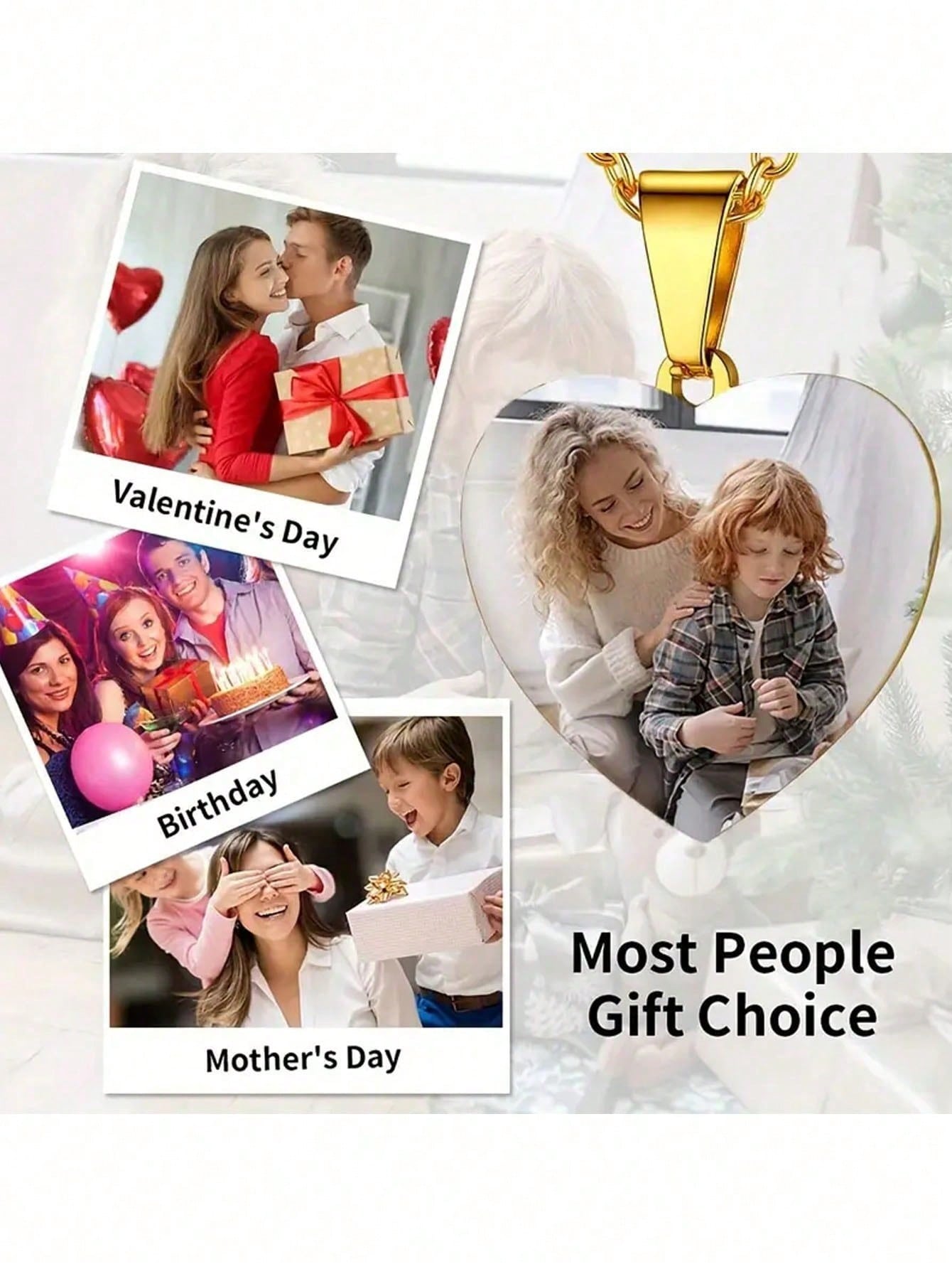 Custom Photo Heart Necklace, Stainless Steel Photo Pendant Jewelry Gift for Women