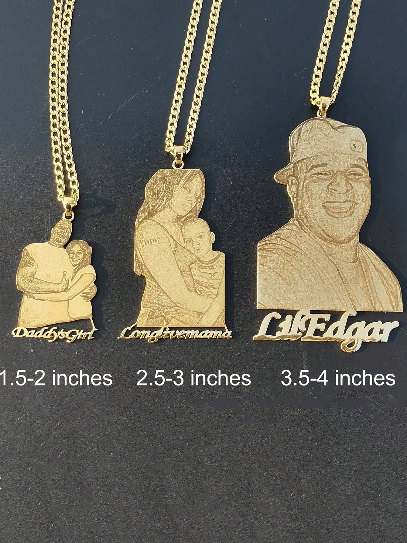 Custom Photo Engraved Engagement Necklace,18K Gold Portrait Pendant Family Pet Jewelry