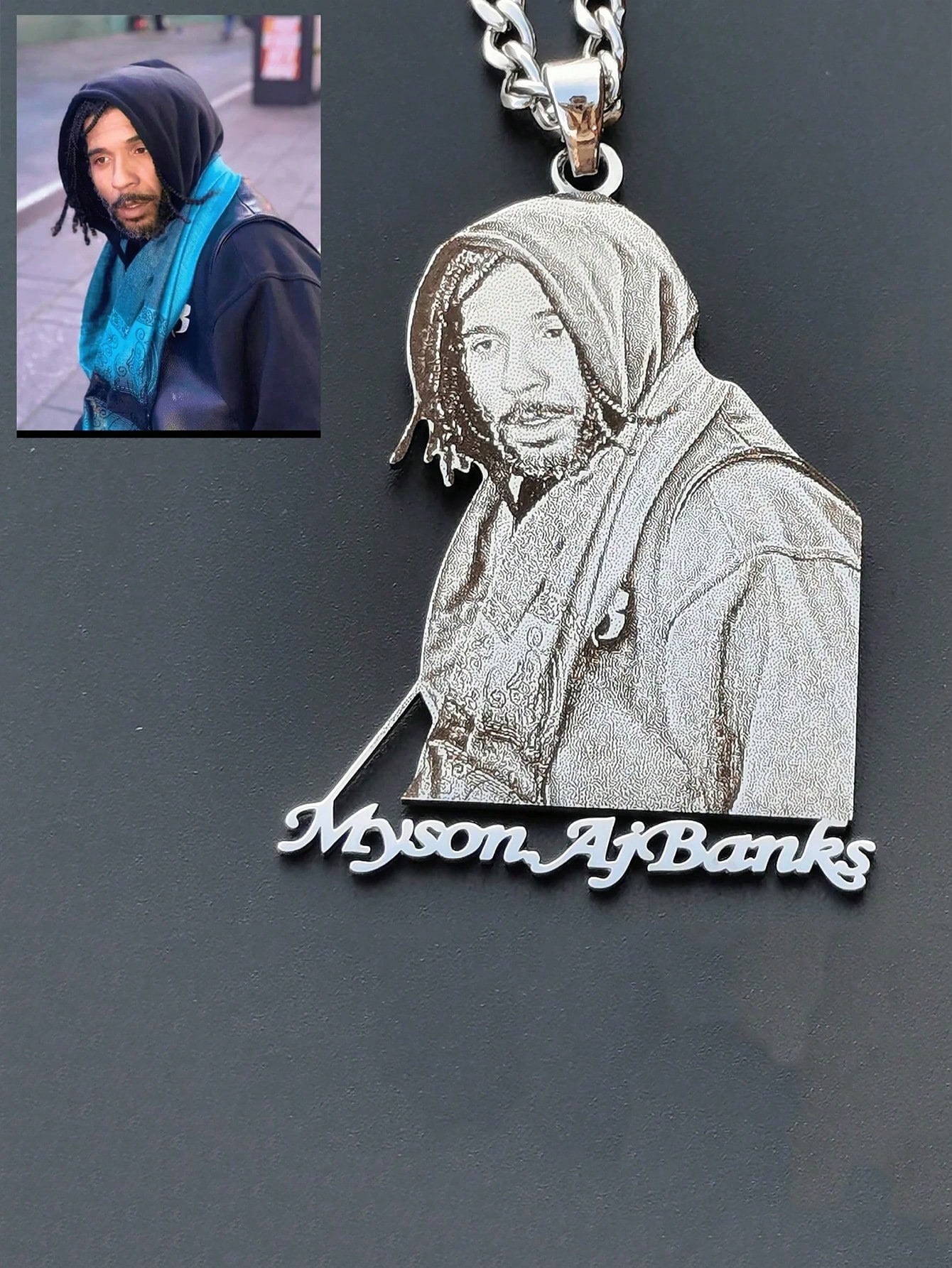 Custom Photo Engraved Engagement Necklace,18K Gold Portrait Pendant Family Pet Jewelry