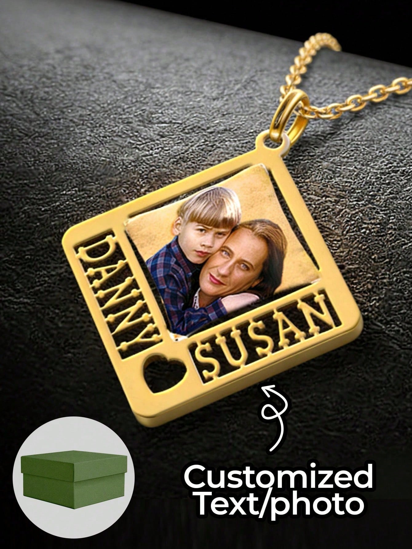 Custom Photo Engraved Engagement Necklace, Silver Portrait Pendant for Family & Pet Customization
