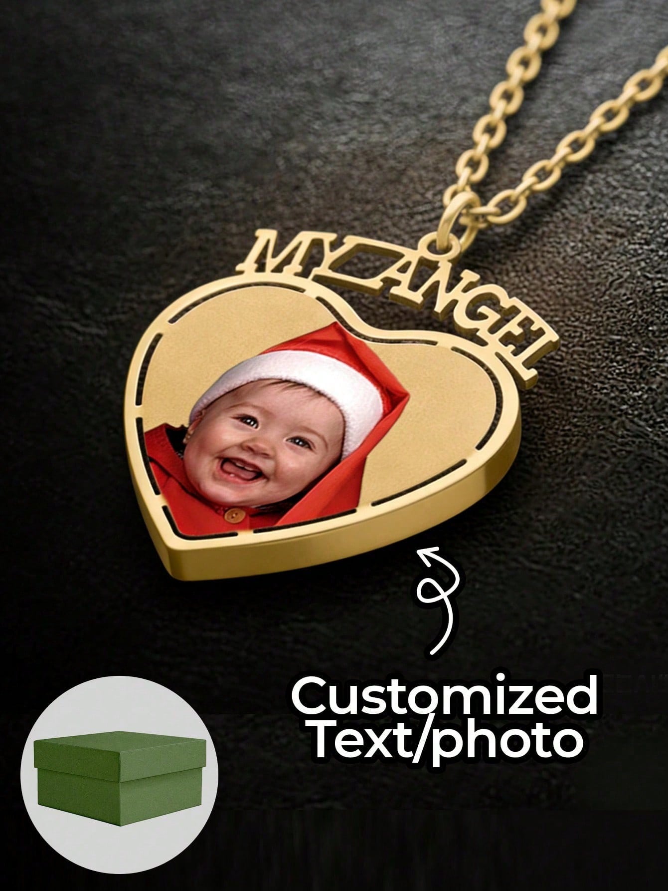 Custom Photo Engraved Engagement Necklace, Silver Plated Portrait Pendant for Family & Pet