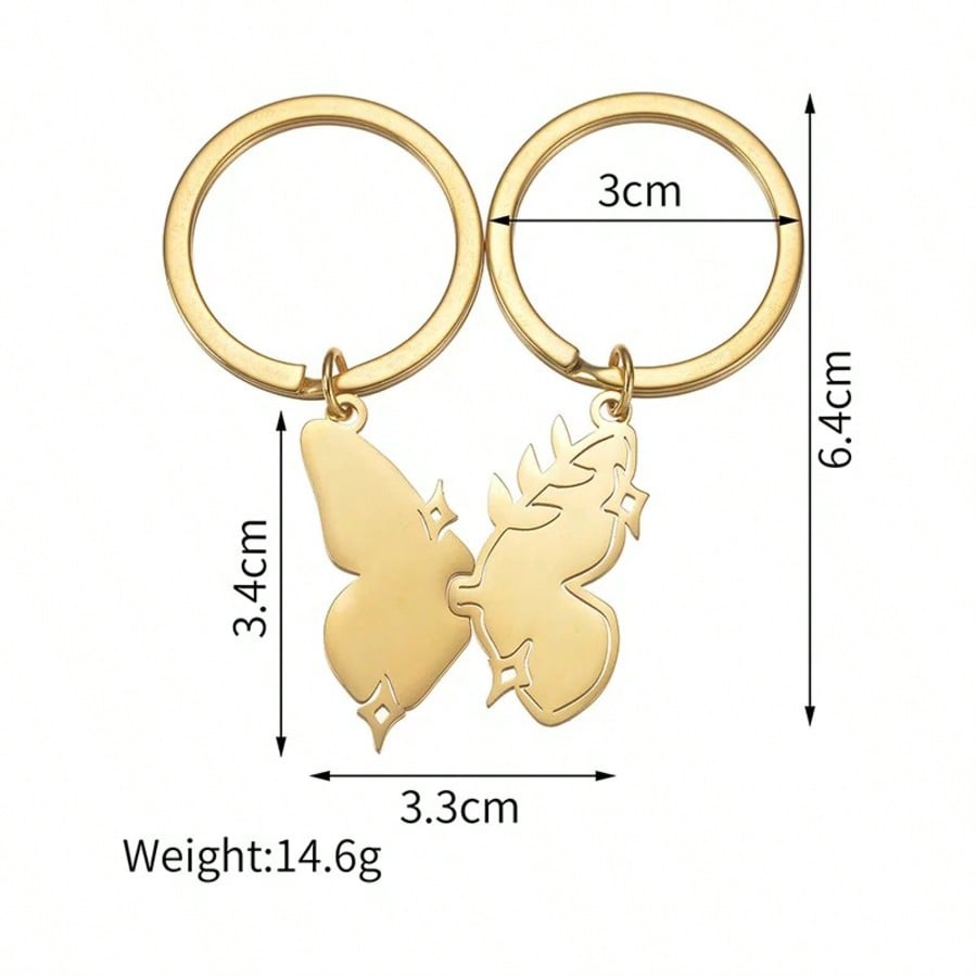 365 Engraved Butterfly Stainless Steel Keychains, Personalized Name Date Couple Jewelry Gift
