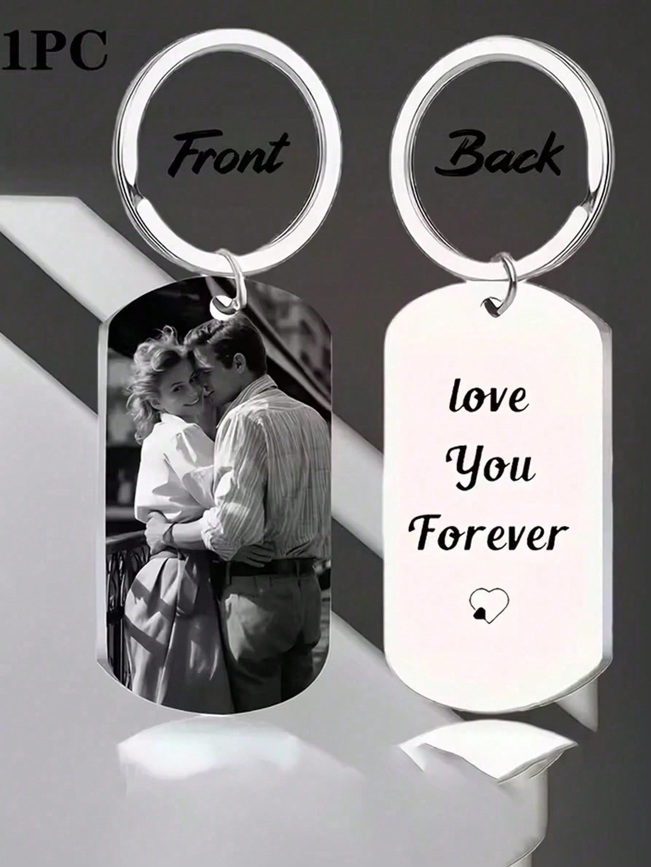 Double Sided Military Style Keychain, Custom Couple Photo Love Story Memorial Gift