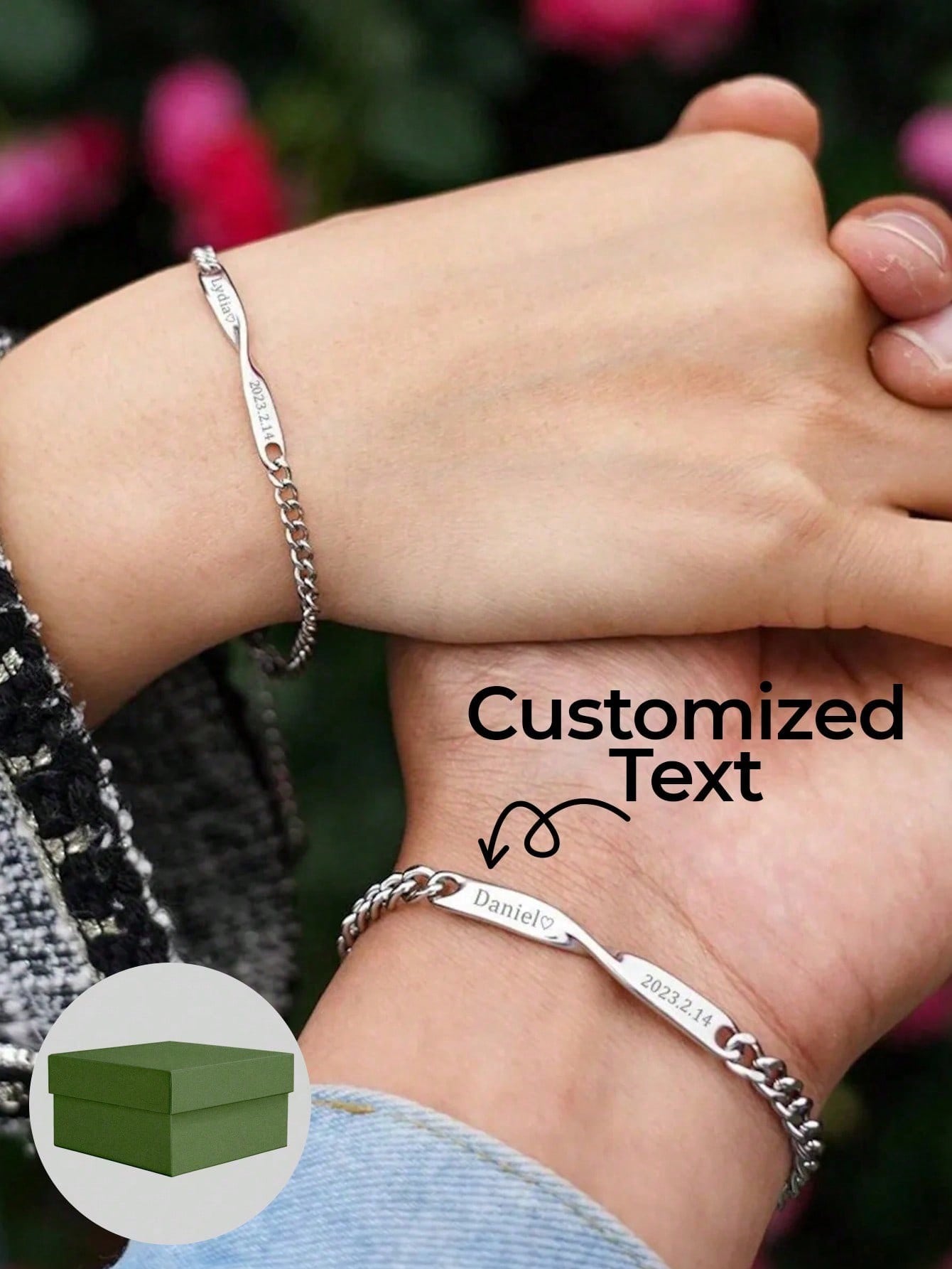 Stainless Steel Couple Bracelet Custom Logo Men Cuban Chain Women Delicate Chain with Gift Box