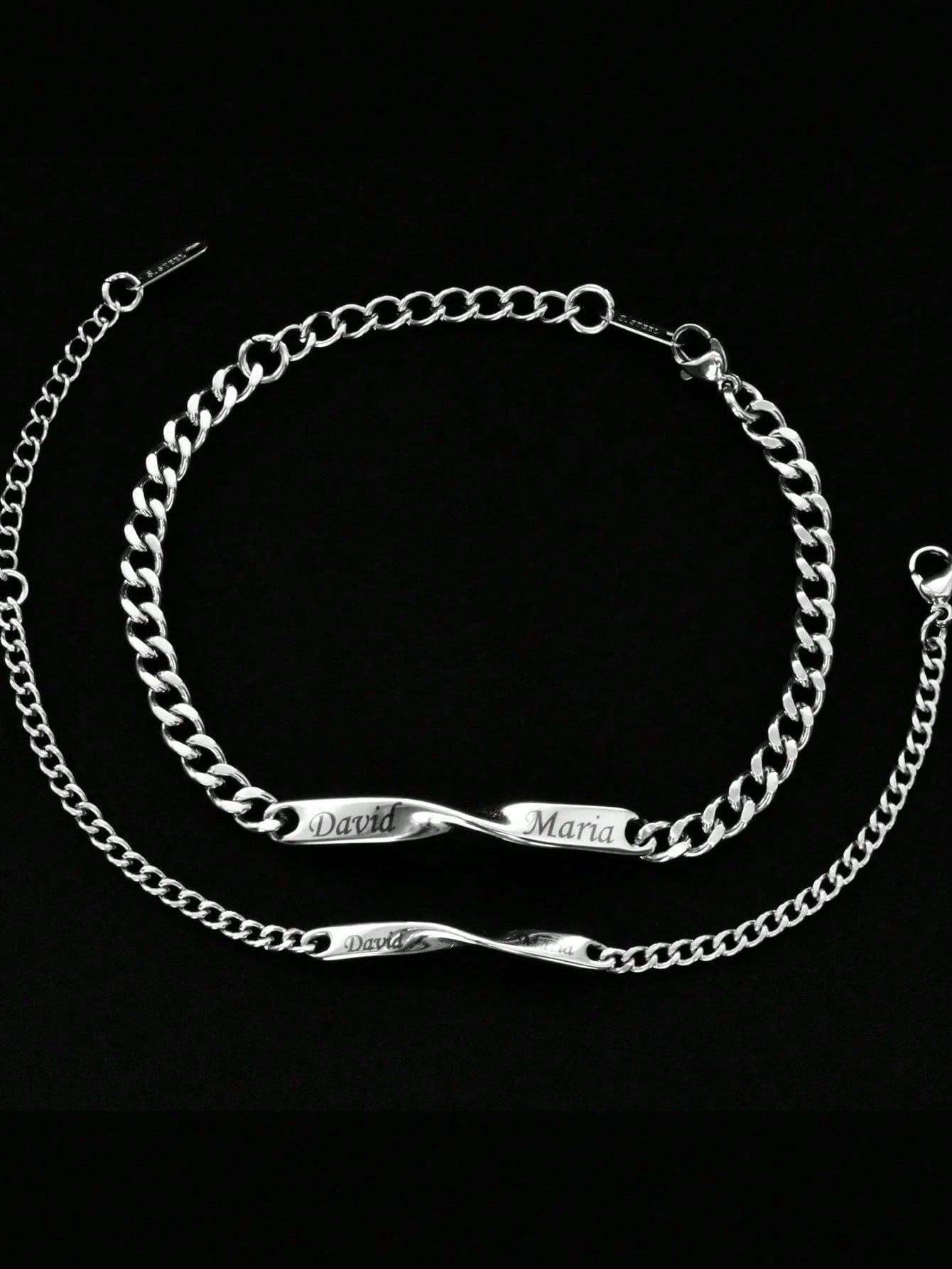 Stainless Steel Couple Bracelet Custom Logo Men Cuban Chain Women Delicate Chain with Gift Box